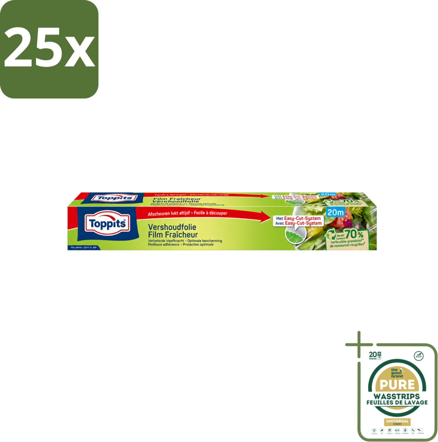 25 x Toppits – Vershoudfolie – 32,5 cm × 20 m - Wasstrips - Vershoudfolie - Vers Eten - Geurbehoud - Smaakbehoud - Voedingsstoffenbehoud