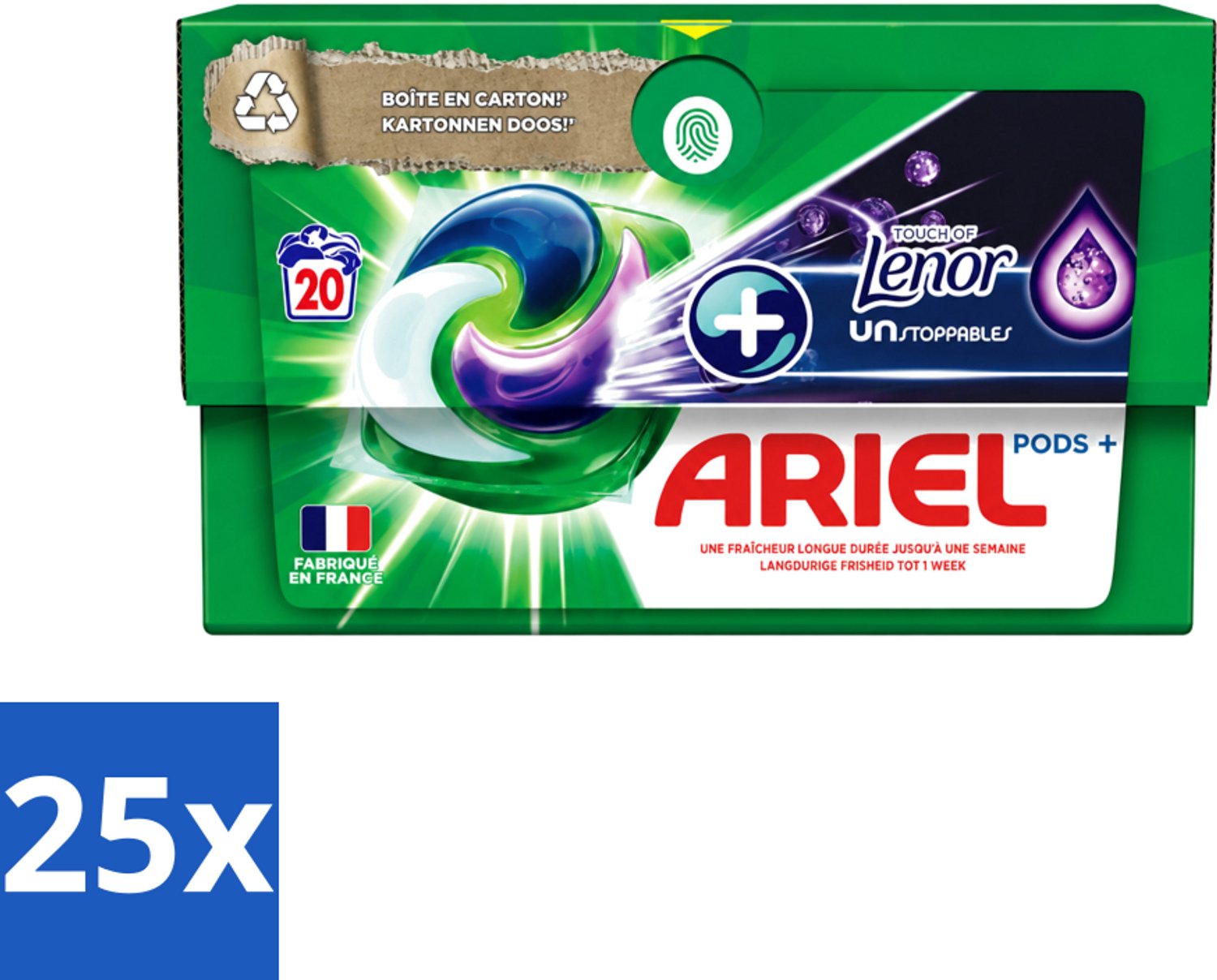 25 x Ariel Original - Touch of Lenor Unstoppables - Wasmiddelcapsules - Pods+ - Witte en Gekleurde Was - 20 Wasbeurten - Voordeelverpakking - 25 stuks