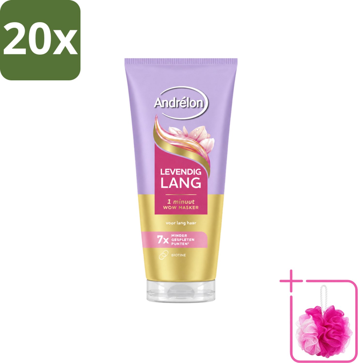 20 x Andrélon – Haarmasker WOW – Levendig Lang – 180 ml - Bulkverpakking - Haarmasker - Douchemop - Lang haar