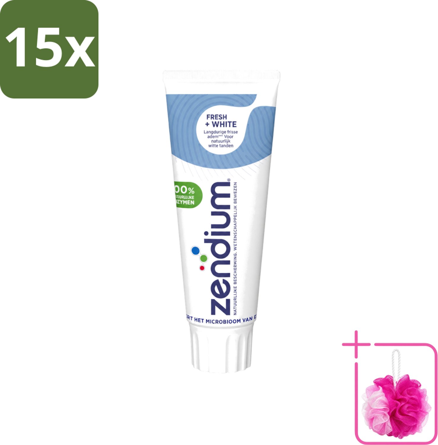 15 x Zendium - Tandpasta - Fresh+ White - 75 ml - Bulkverpakking - Tandpasta - Douchemop - Frisse adem