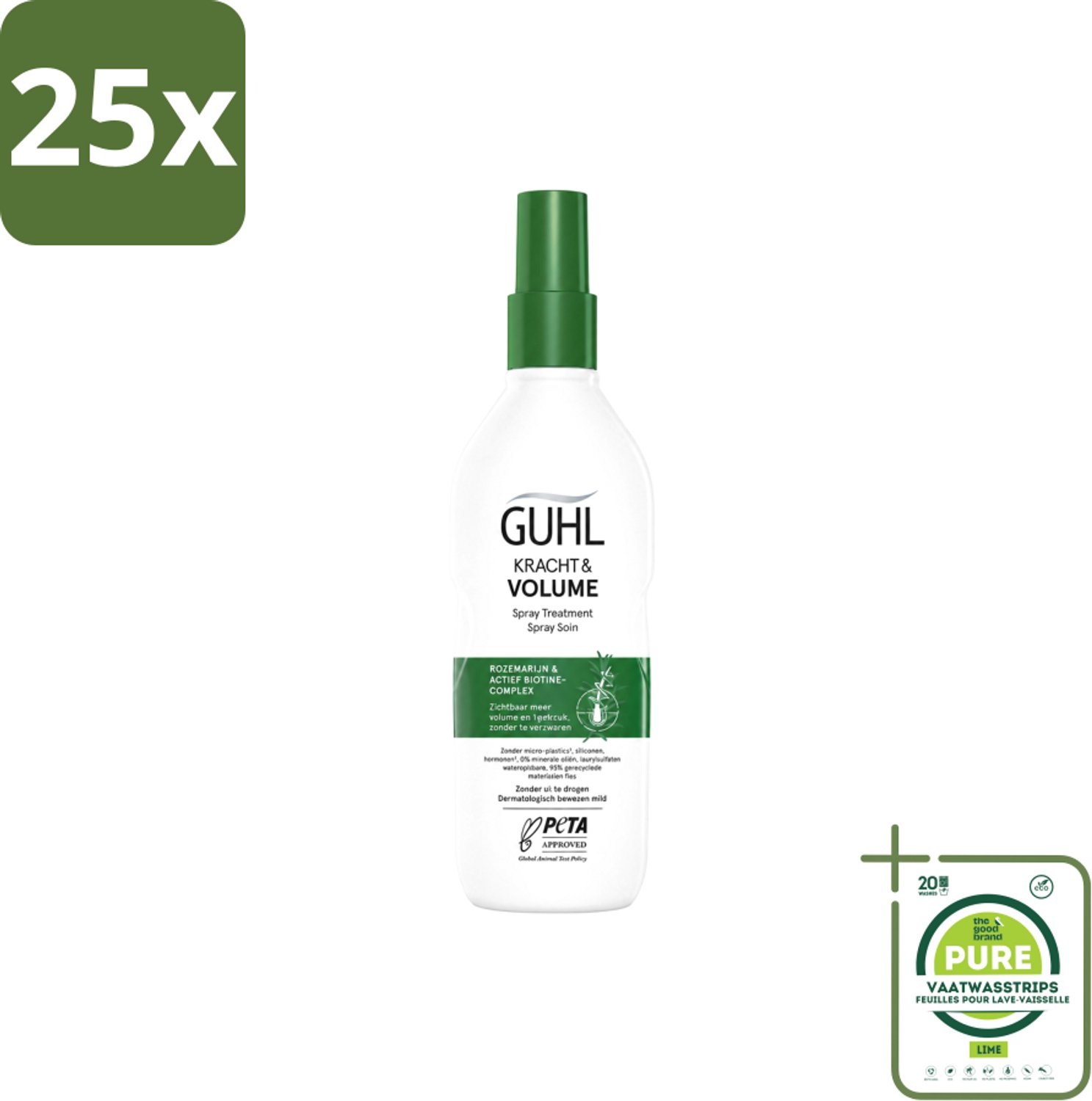 25 x Guhl – Spray Treatment – Kracht & Volume – 150 ml - Grootverpakking - Vaatwasstrips - Haarversterking - Volumeboost - Krachtige Haarverzorging - Dun Haar - Haaruitval