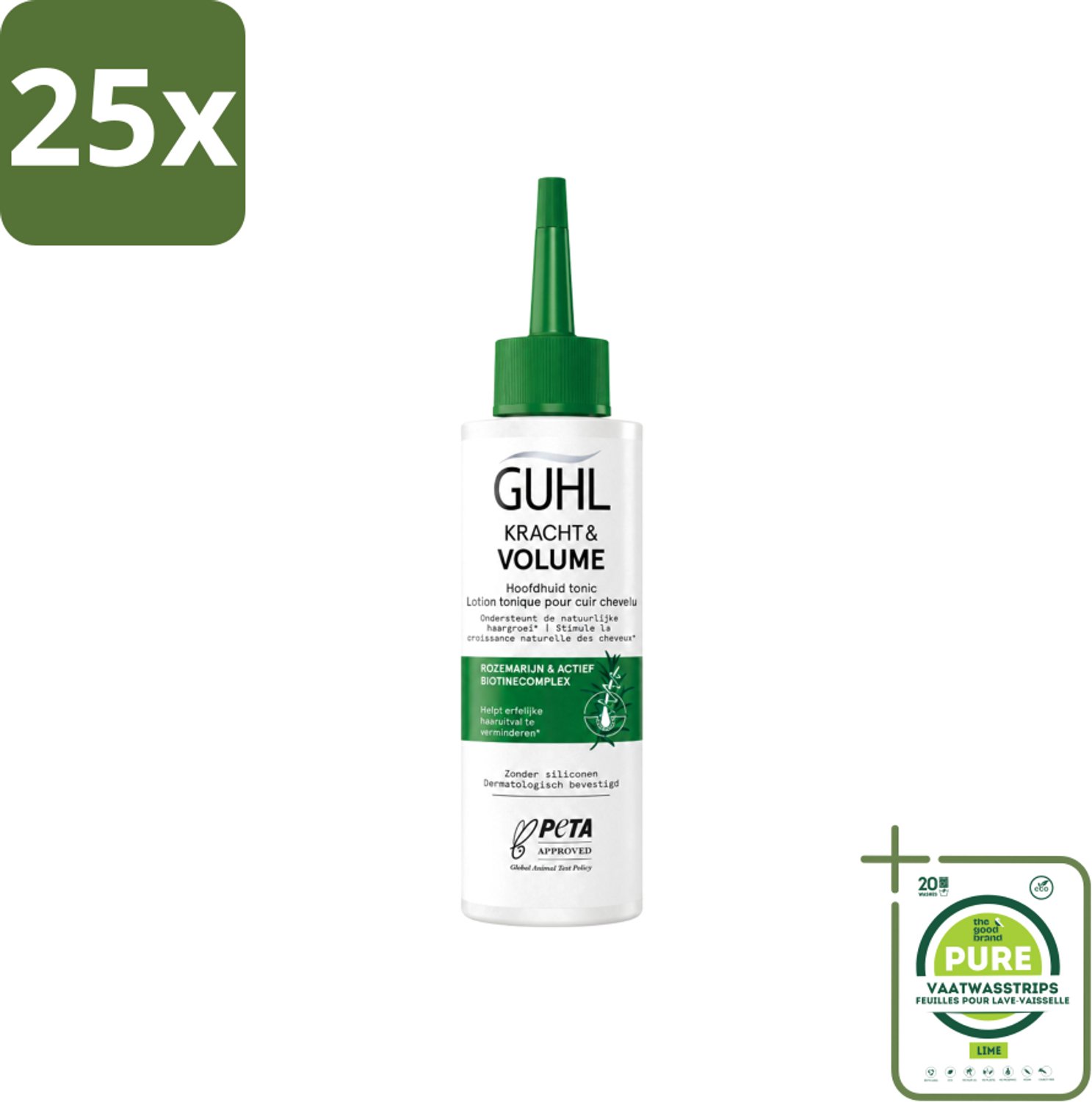 25 x Guhl – Scalp Tonic – Kracht & Volume – 125 ml - Grootverpakking - Vaatwasstrips - Haaruitval - Haargroei - Haarversterking - Haarwortels - Biotine