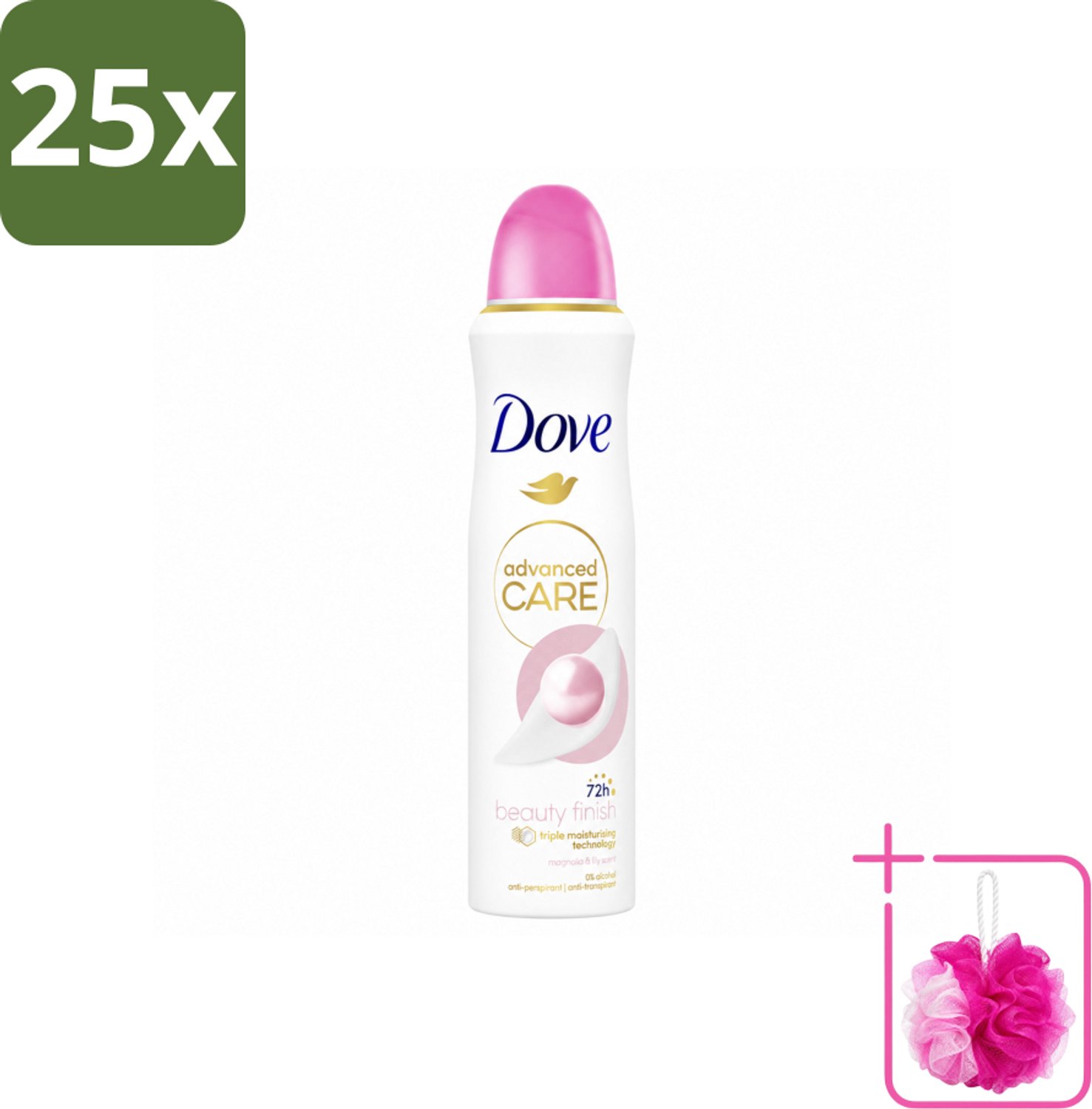25 x Dove – Deodorant Spray – Beauty Finish – 150 ml - Bulkverpakking - Anti-transpirant spray - Douchemop - Huidverzorging