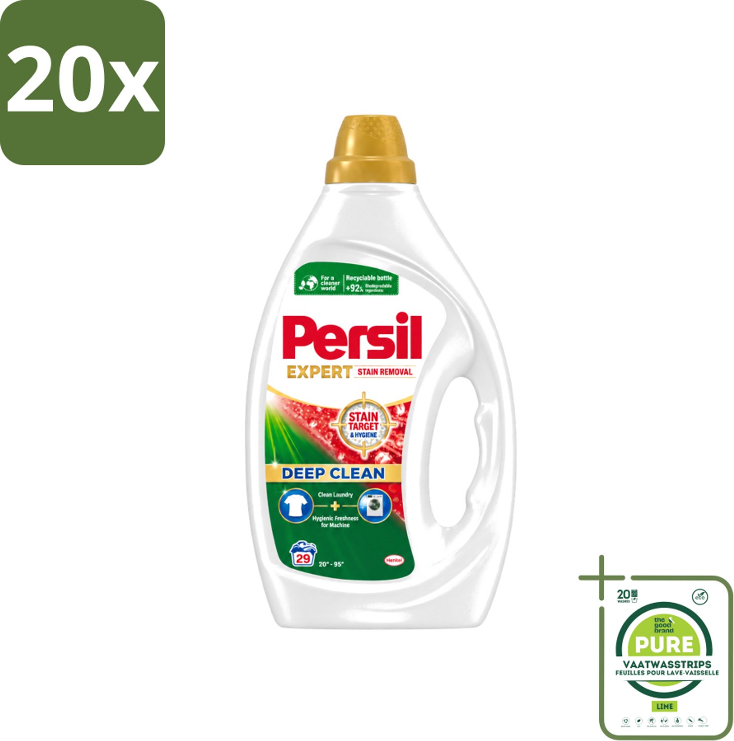 20 x Persil Expert - Vlekverwijdering - Vloeibaar Wasmiddel - Witte en Gekleurde Was - 29 Wasbeurten - Grootverpakking - Vaatwasstrips - Vlekverwijdering - Wasmiddel - Wasgoed - Wasmachine - Stofbescherming