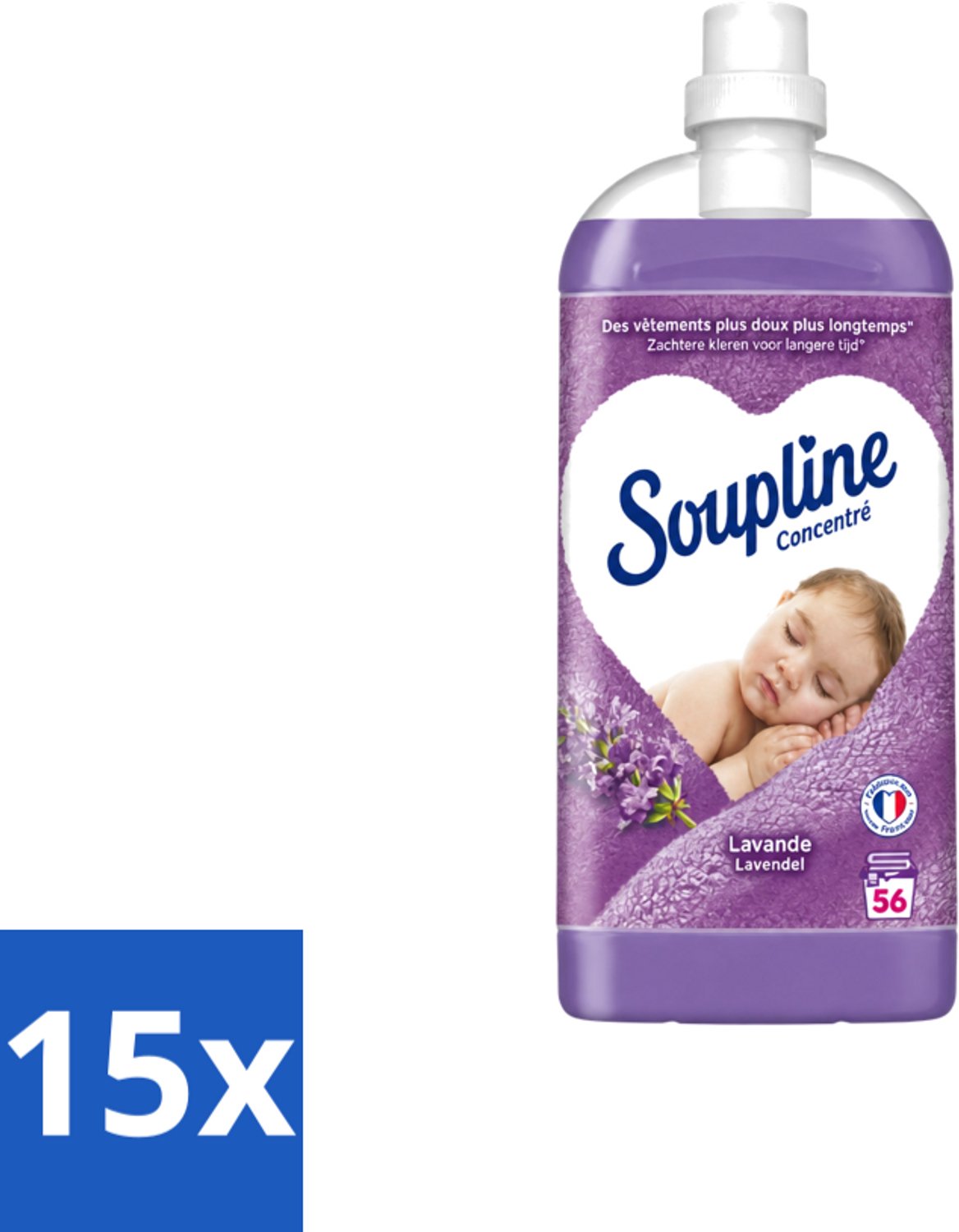 15 x Soupline - Wasverzachter - Lavendel - 56 Wasbeurten - 1.3L - Voordeelverpakking - 15 stuks