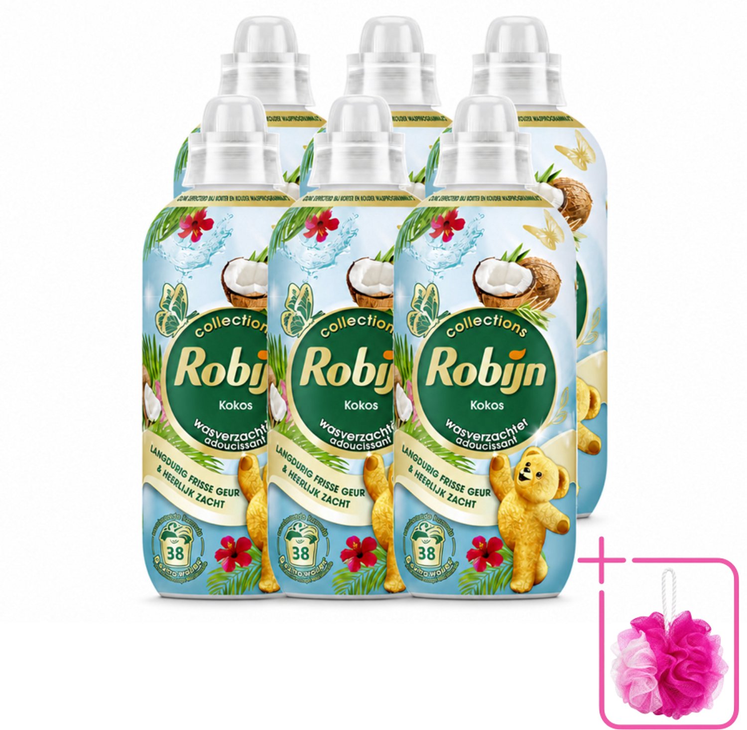 6 x Robijn – Wasverzachter – Kokos Sensation – 765 ml - Bulkverpakking - Wasverzachter kokos - Douchemop - Wasverzachter tropisch