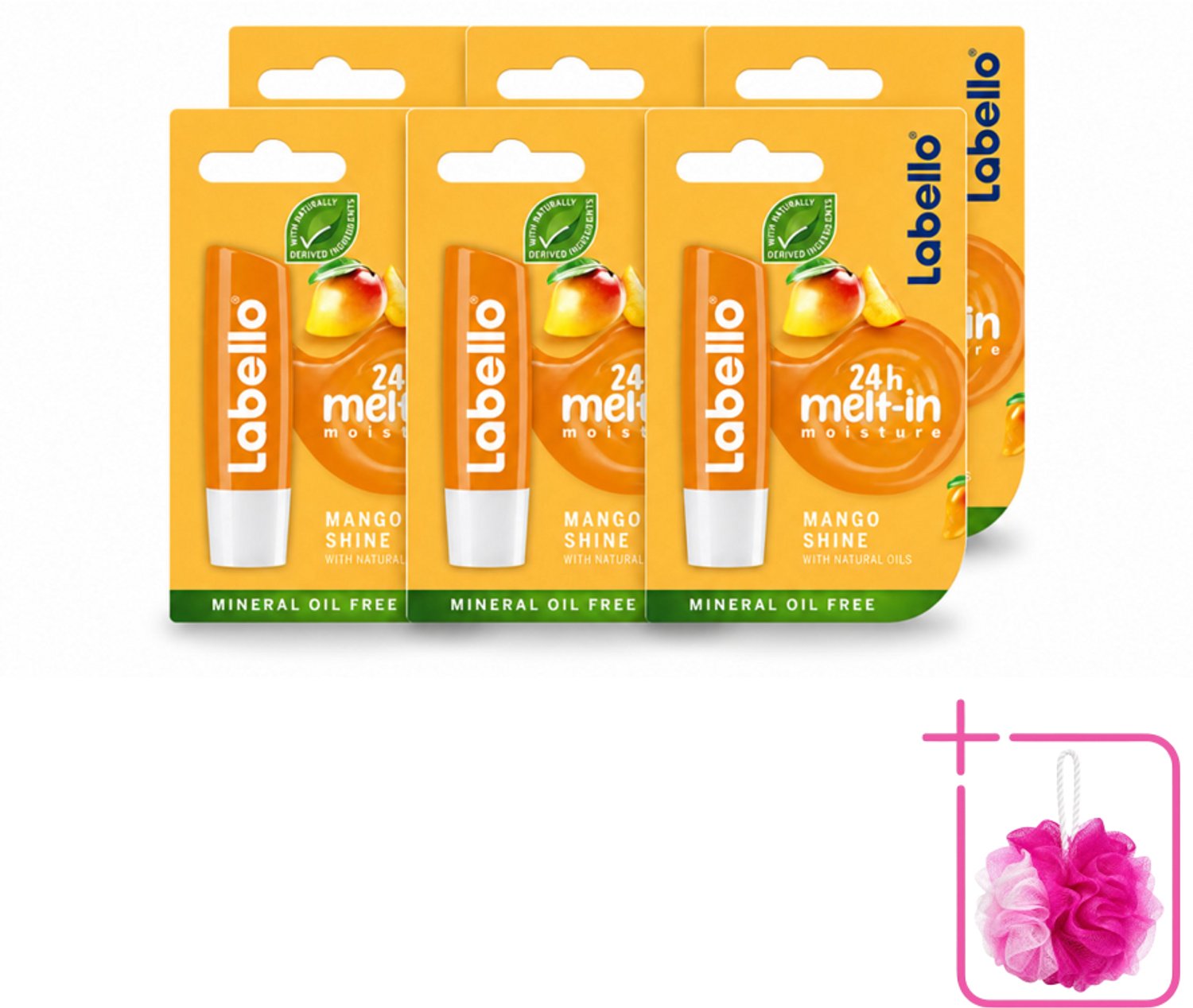 6 x Labello – Lippenbalsem -- Mango Shine – 4,8 g - Bulkverpakking - Lippenbalsem - Douchemop - Mango geur