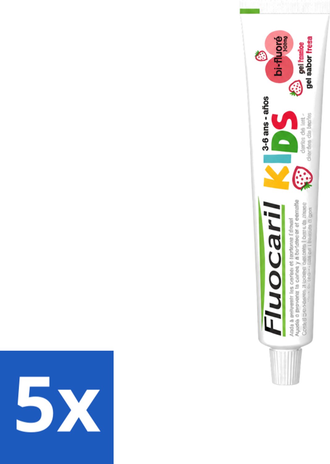 5 x Fluocaril Kids - Bi-Fluoride - Tandpasta - Met Aardbeiensmaak - 3 tot 6 jaar - 50 ml - Voordeelverpakking - 5 stuks