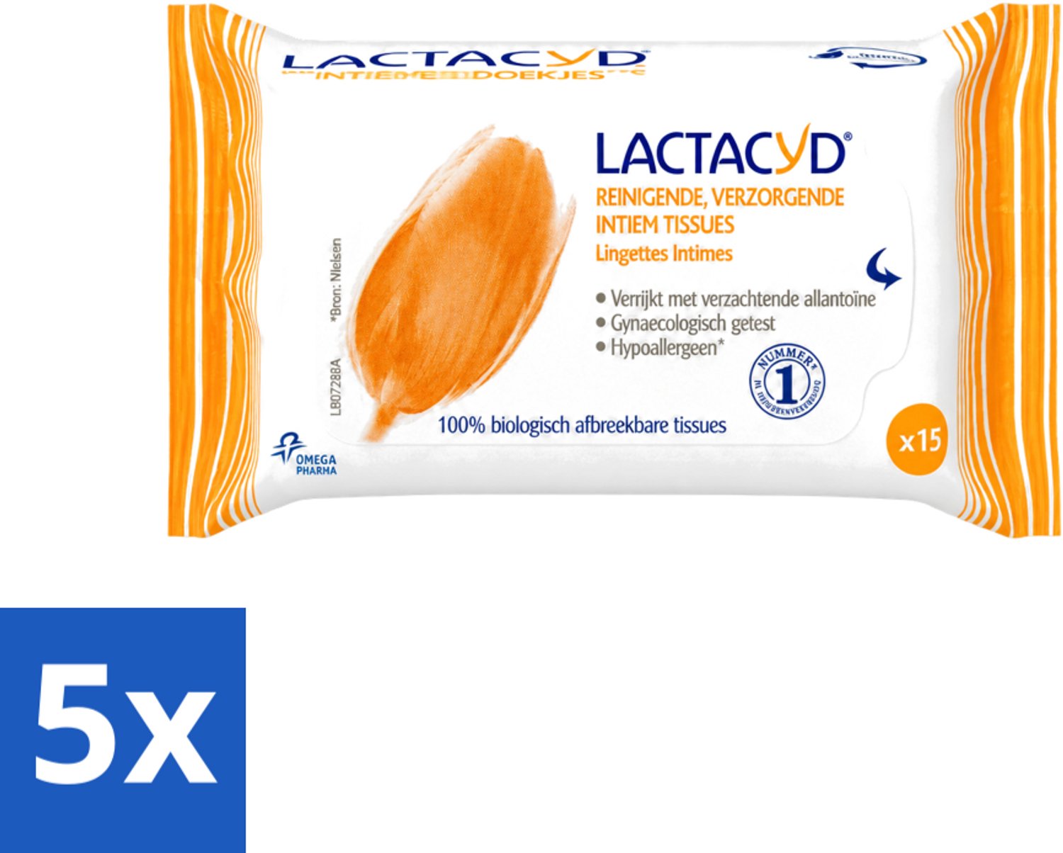 5 x Lactacyd Classic - Intieme Doekjes - Reinigend - Biologisch Afbreekbaar - 15 Doekjes - Voordeelverpakking - 5 stuks