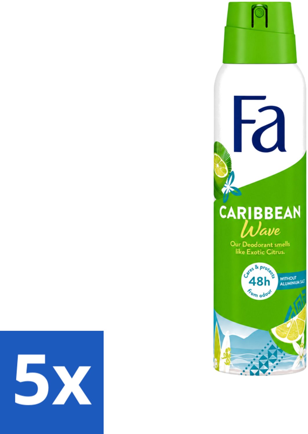 5 x Fa - Caribbean Wave - Deodorant Spray - Lemon - 150 ml - Voordeelverpakking - 5 stuks