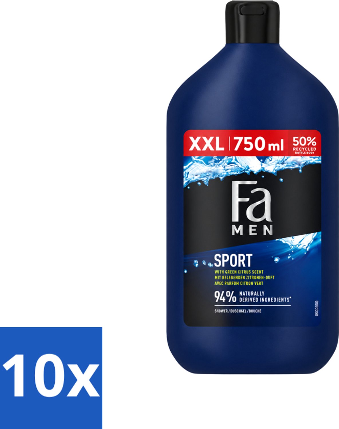 10 x Fa Men - Sport - Douchegel - Groene Citrus - 750 ml - Voordeelverpakking - 10 stuks