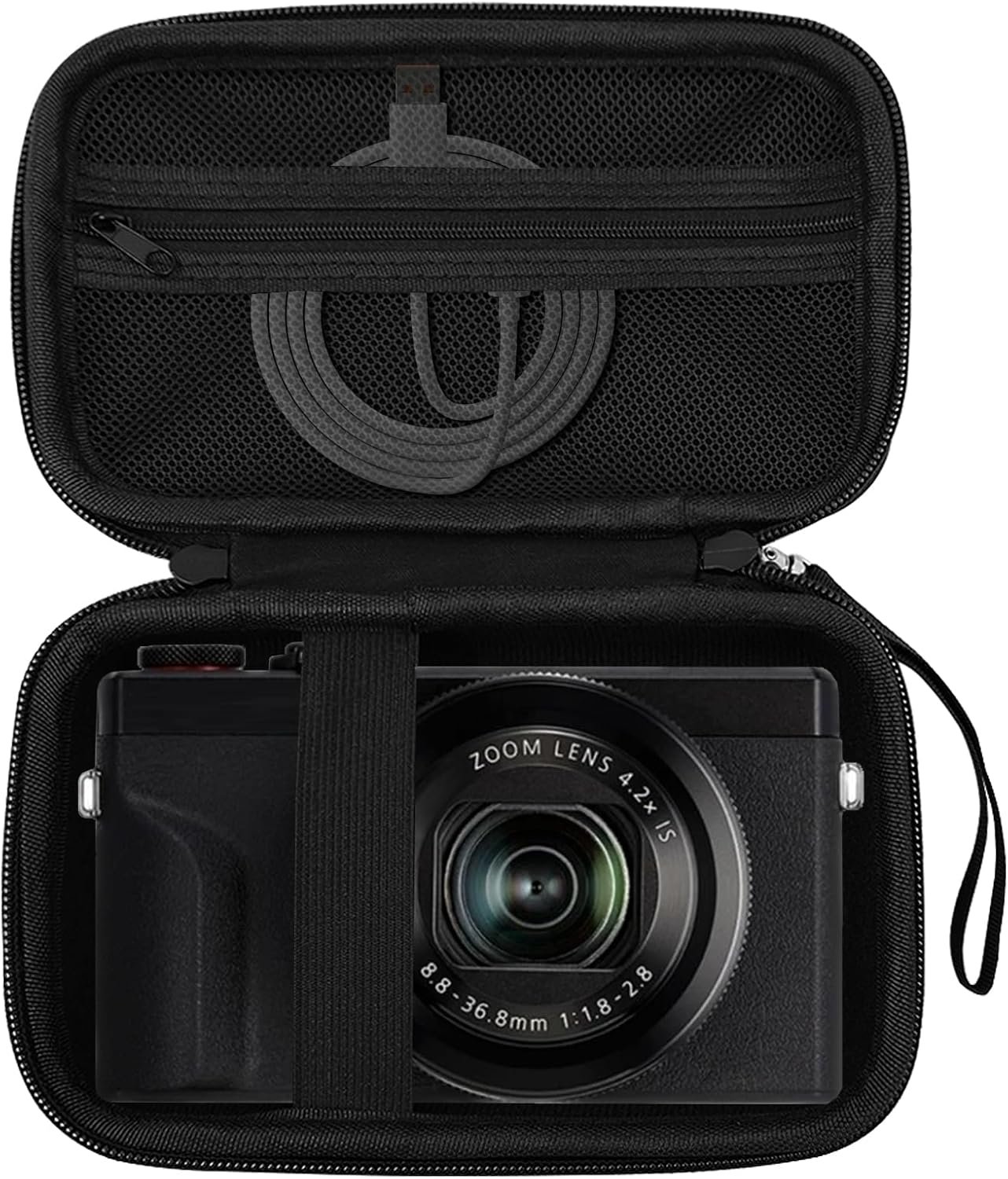 Hardcase voor compactcamera, EVA-hoes met Oxford binnenvoering, schokabsorberend en krasbestendig, licht en compact, Zwart, binnenafmetingen 17 x 10 x 5 cm, compatibel met Canon G7X Mark II