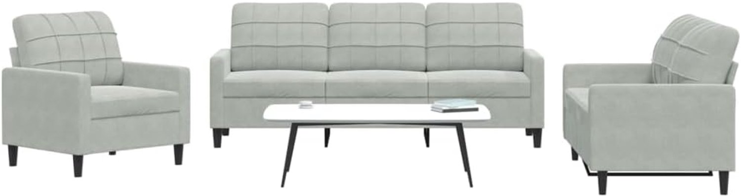 3-delig. Bankset met kussen lichtgrijs fluweel, zacht velours sofa set met metalen frame voor woonkamer, comfortabele bekleding en modern design sofa set voor ontspanning