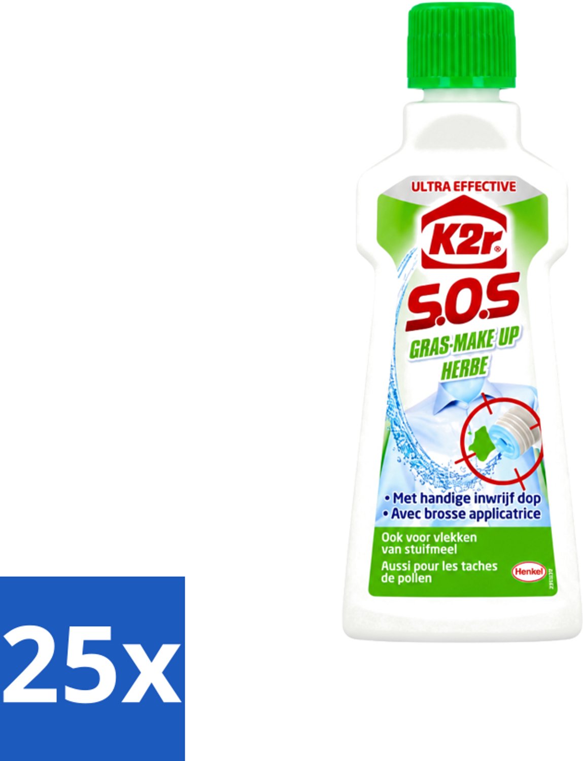 25 x K2R - SOS Vlekverwijderaar - Gras & Make-up - 50ml - Voordeelverpakking - 25 stuks
