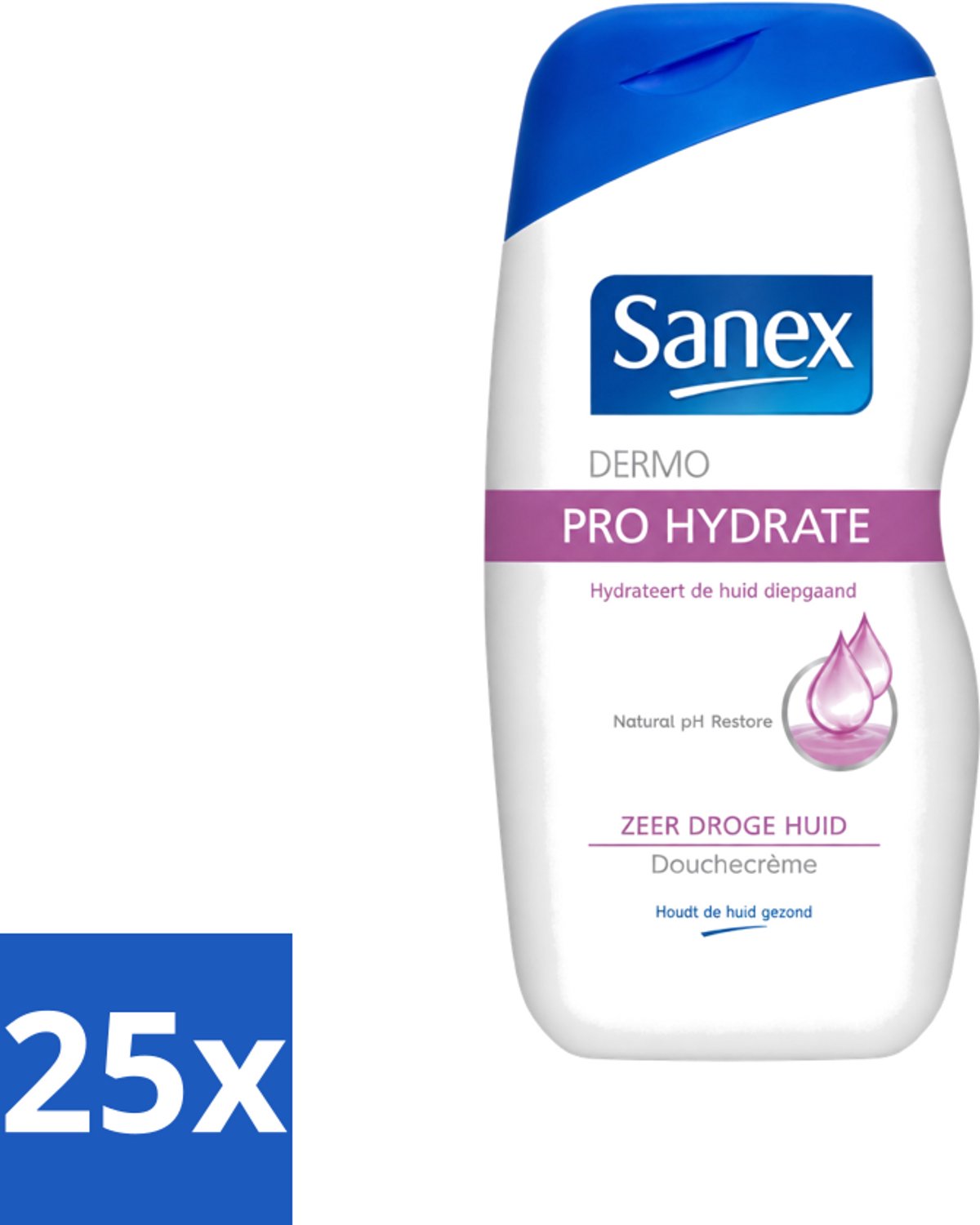 25 x Sanex Dermo - Pro Hydraterend - Douchecrème - Zeer Droge Huid - 500 ml - Voordeelverpakking - 25 stuks