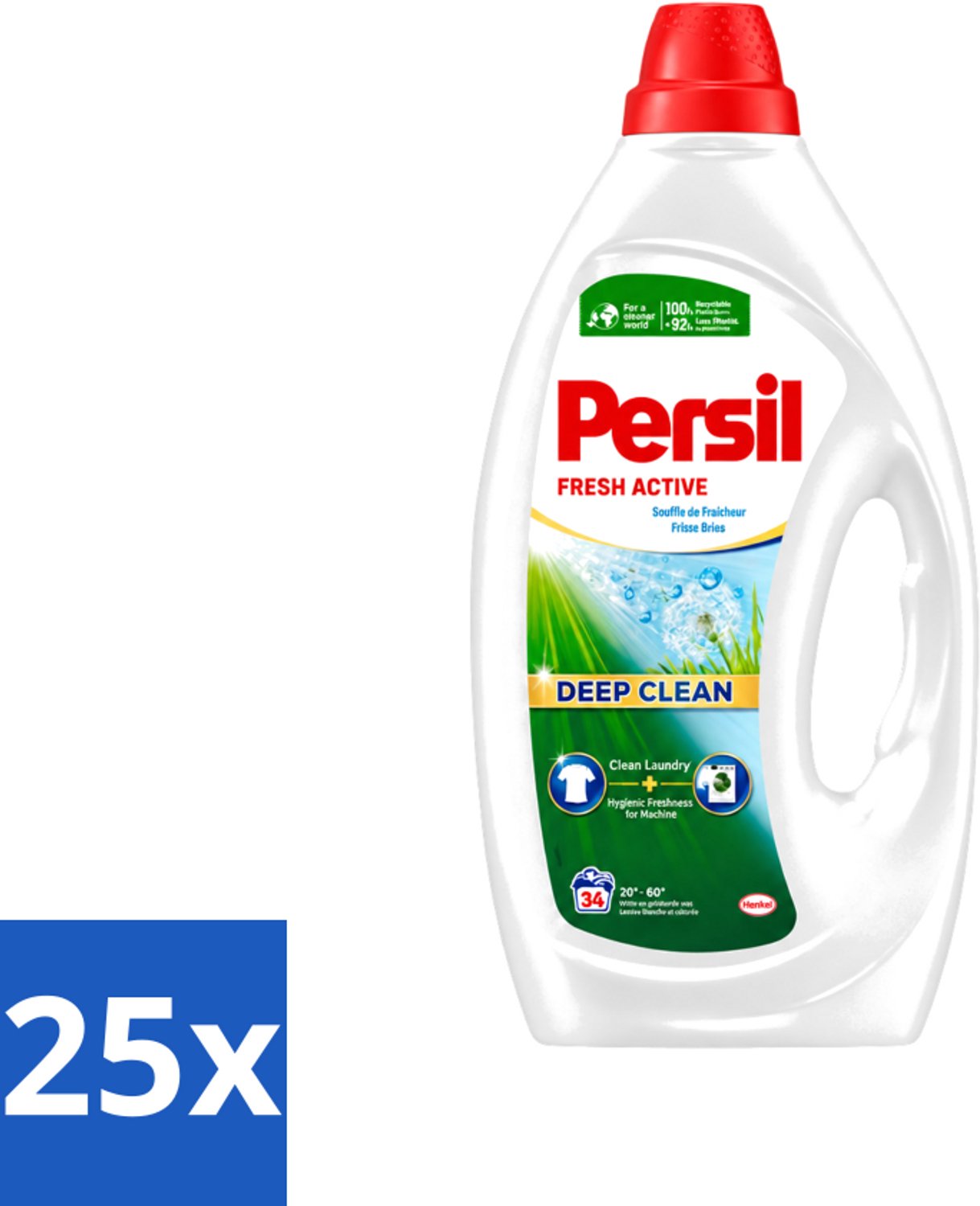 25 x Persil Fresh Active - Vloeibaar Wasmiddel - Witte en Gekleurde Was - Frisse Bries - 34 Wasbeurten - Voordeelverpakking - 25 stuks