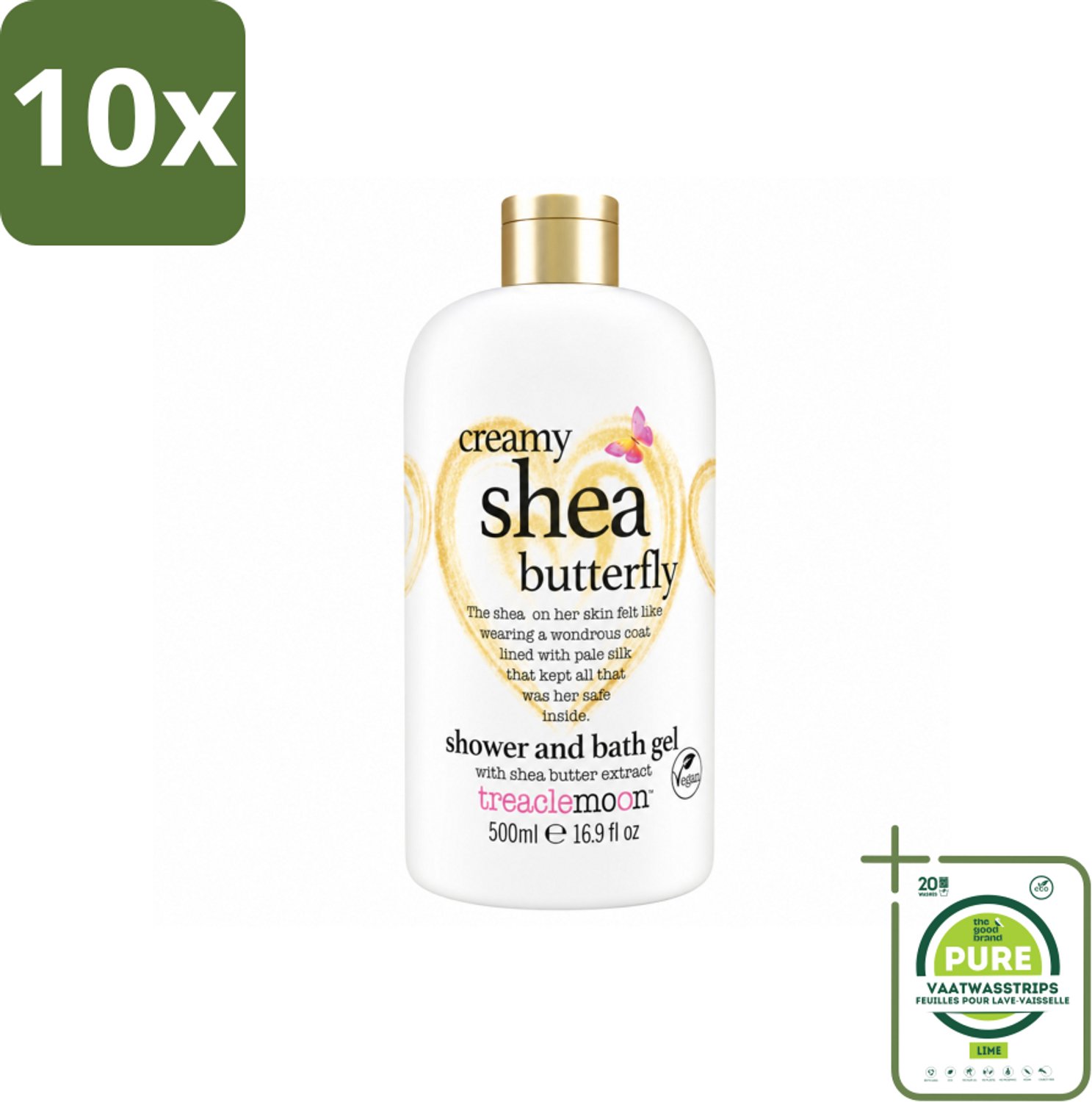 10 x Treaclemoon – Bad- & Douchegel – Creamy Shea Butterfly – 500 ml - Grootverpakking - Vaatwasstrips - Bad En Douchegel - Shea - Bloemige Geur - Ontspanning - Verzorging