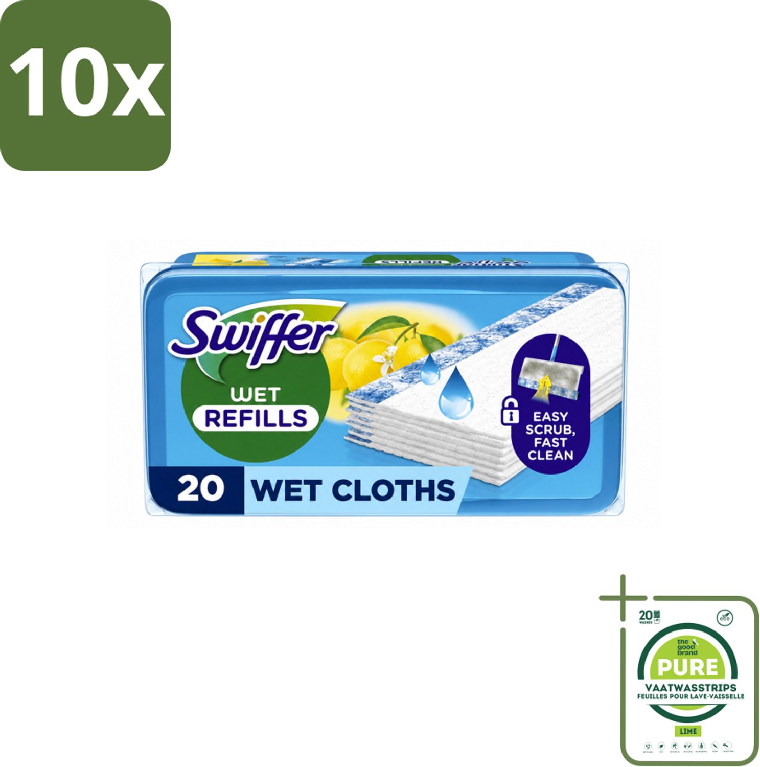 10 x Swiffer - Vloerdoekjes – Citrus Fresh – 20 doekjes - Grootverpakking - Vaatwasstrips - Vloerdoekjes Navullingen - Schoonmaken - Vuil Oplossen - Citroengeur - Schrobdoekjes