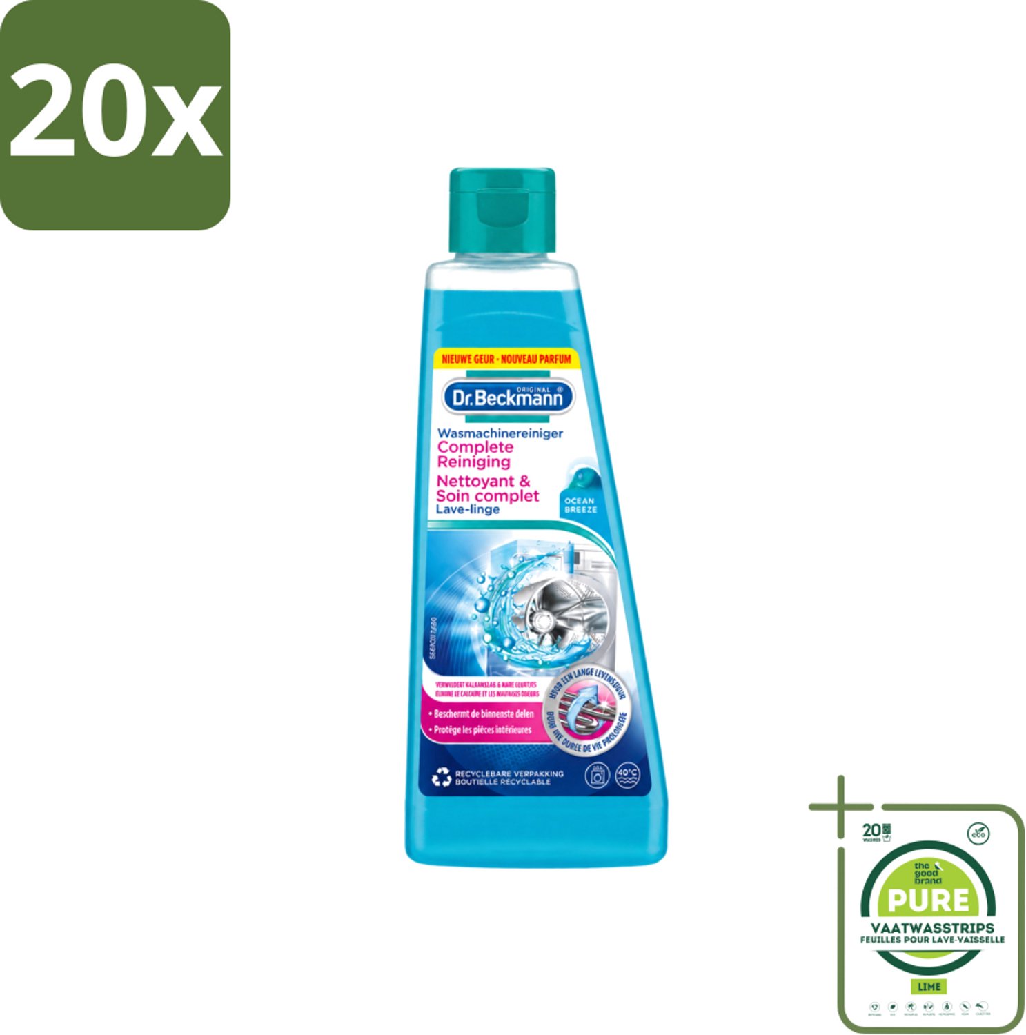 20 x Dr.Beckmann - Wasmachinereiniger - Ocean Breeze - Anti-Kalk - 250 ml - Grootverpakking - Vaatwasstrips - Wasmachine Reinigen - Kalk Verwijderen - Wasmachine Reinigingsmiddel - Anti-kalk - Wasmachine Geur