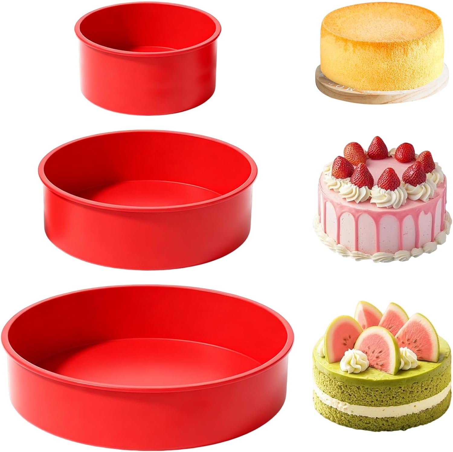 3 stuks siliconen bakvormen rond, 10 cm/15 cm/20 cm siliconen