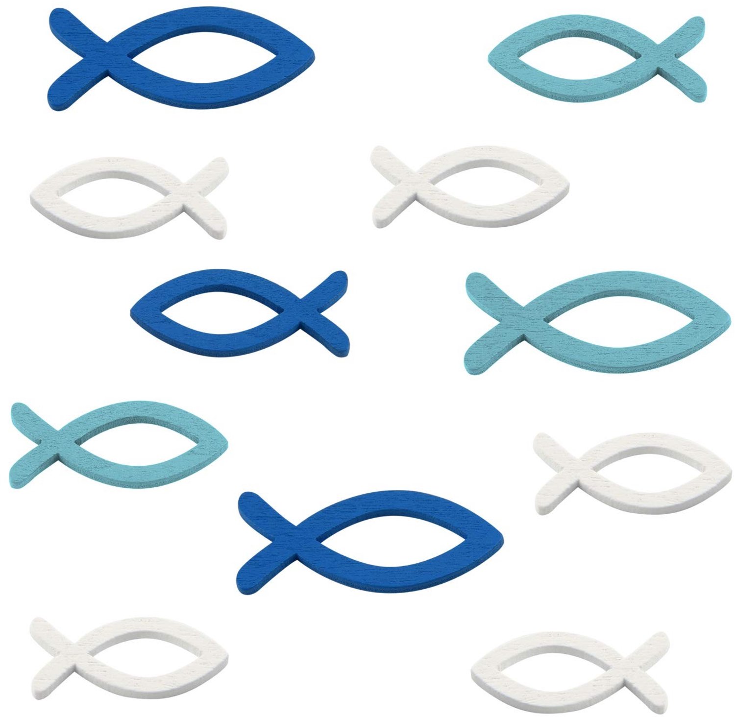 Houten Vissen - 54 Stuks - Tafeldecoratie - Doopdecoratie - Blauw/Wit - Afmetingen 5 x 2,1 cm - Veiligheidswaarschuwing - Decoratievis