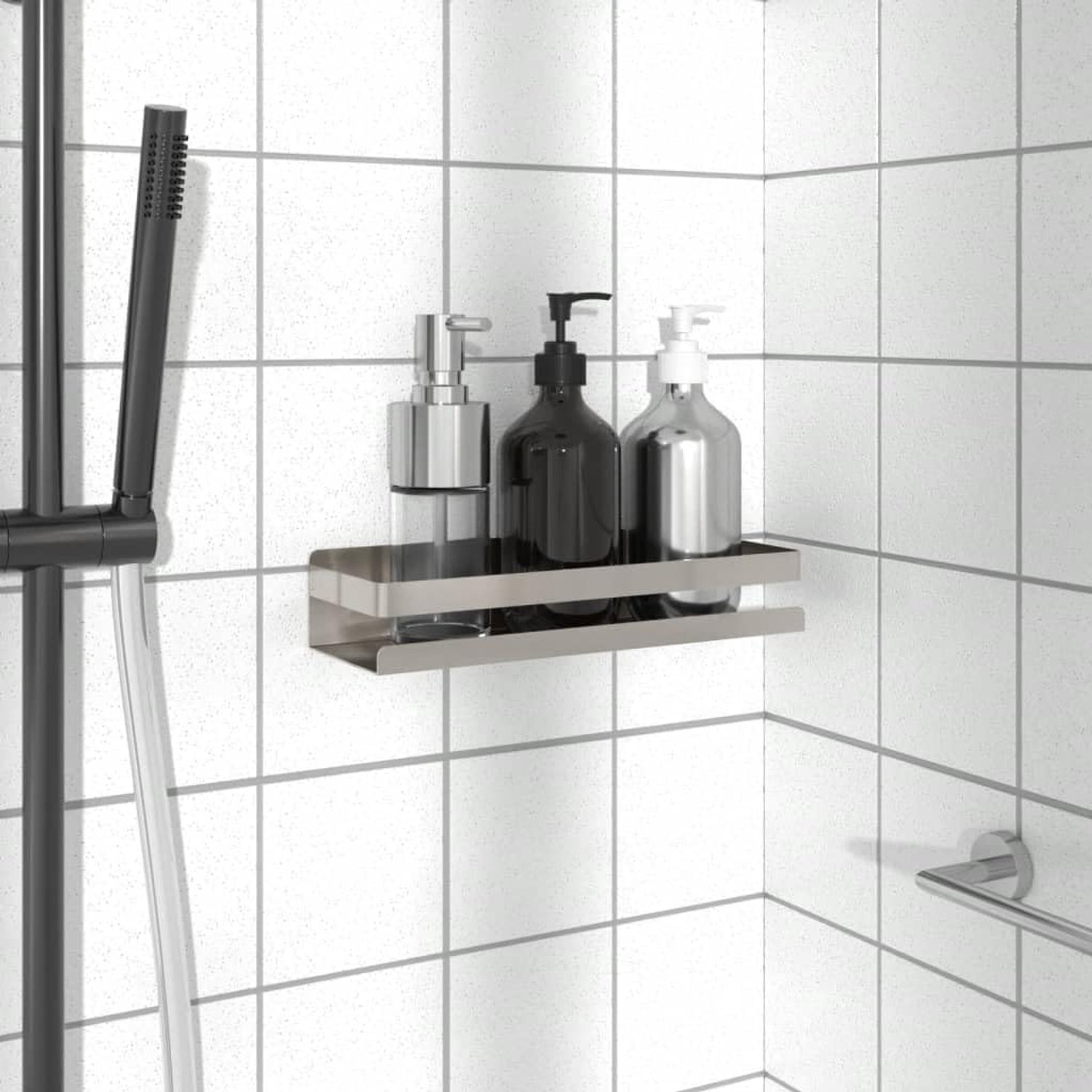 Doucheplank van geborsteld roestvrij staal 304, doucheplank zonder boren of schroeven, badkamerrek voor shampoo en zeep, 30 x 10 x 6 cm