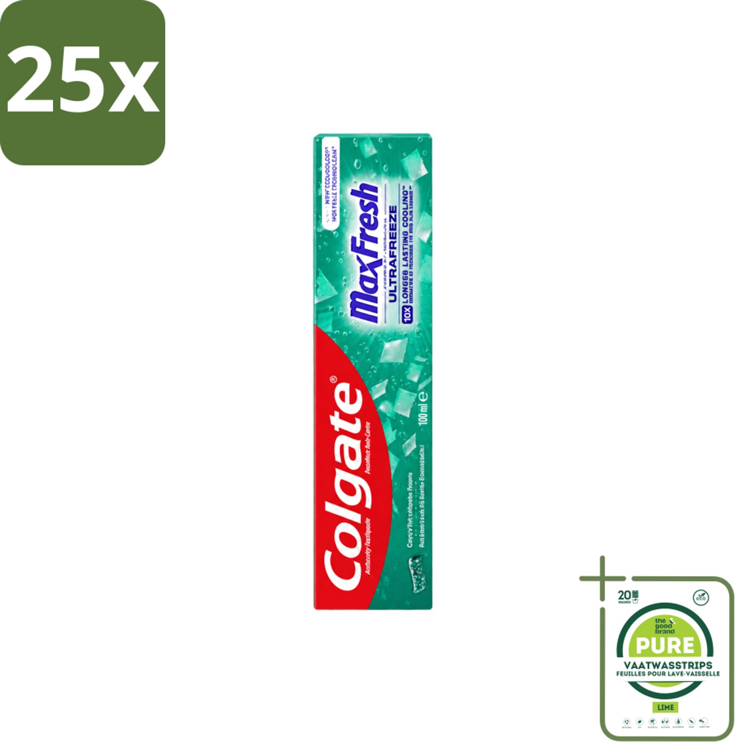 25 x Colgate - Max Fresh Clean Mint - Tandpasta - 100ml - Grootverpakking - Vaatwasstrips - Tandpasta - Tanden Reinigen - Tanden Witter Maken - Tandsteen Verwijderen - Frisse Adem