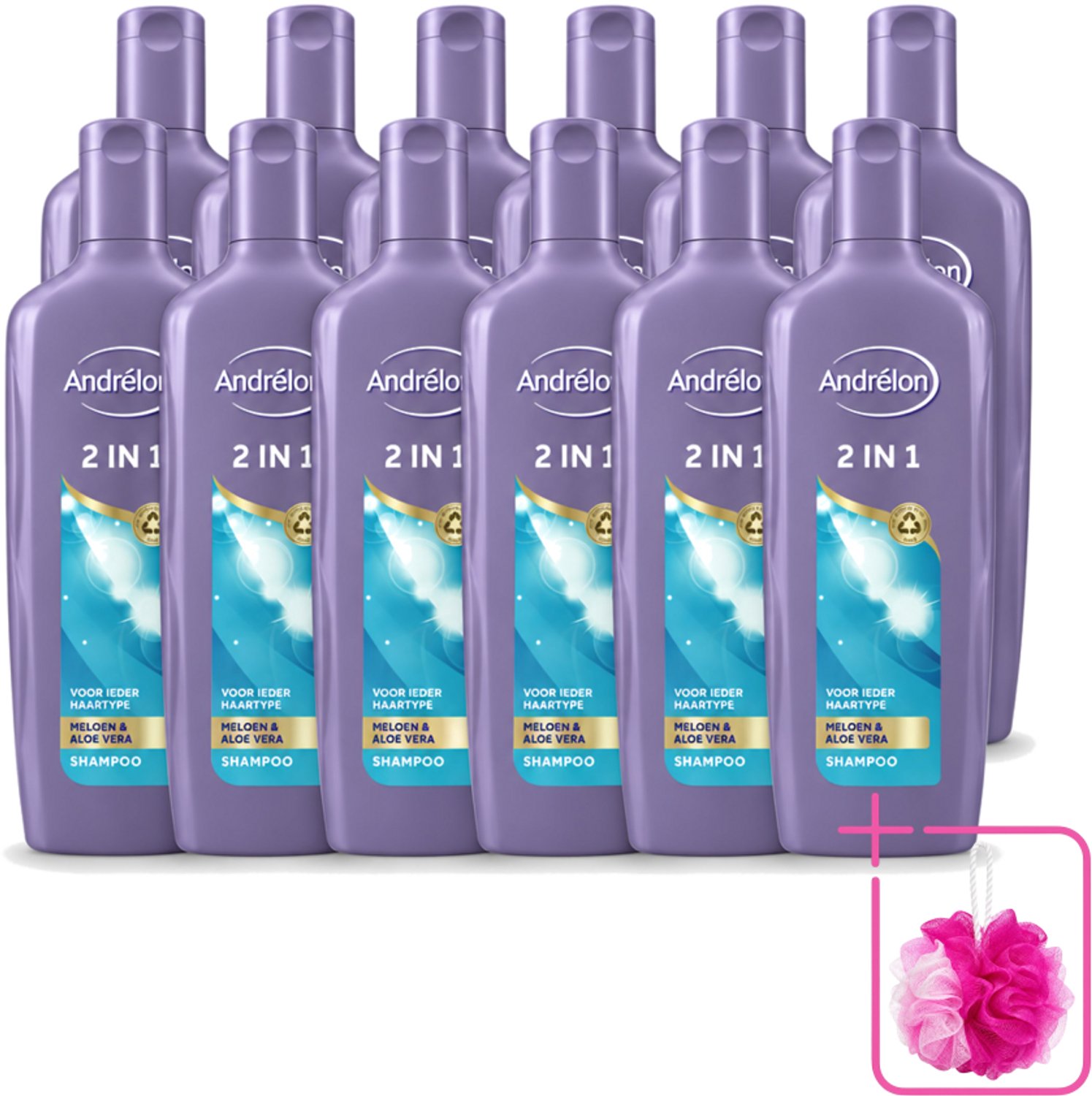 12 x Andrélon - 2-in-1 - Shampoo - Reinigt & Verzorgt - 300 ml - Bulkverpakking - 2-in-1 shampoo conditioner - Douchemop - Haar reinigen
