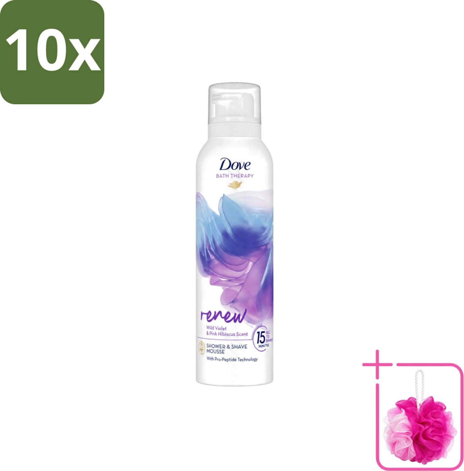 10 x Dove – Douche- & Scheerschuim – Bath Therapy Renew – 200 ml - Bulkverpakking - Douche en scheerschuim - Douchemop - Huidvernieuwing