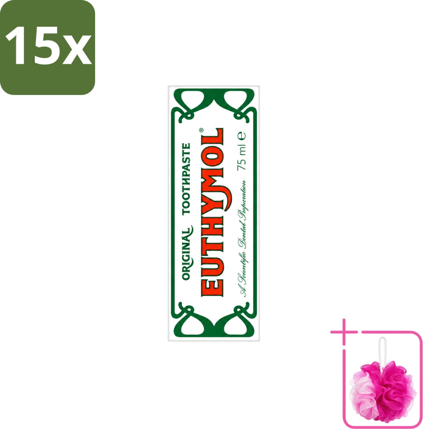 15 x Euthymol – Tandpasta – Original Dentifrice – 75 ml - Bulkverpakking - Tandpasta - Douchemop - Thymol