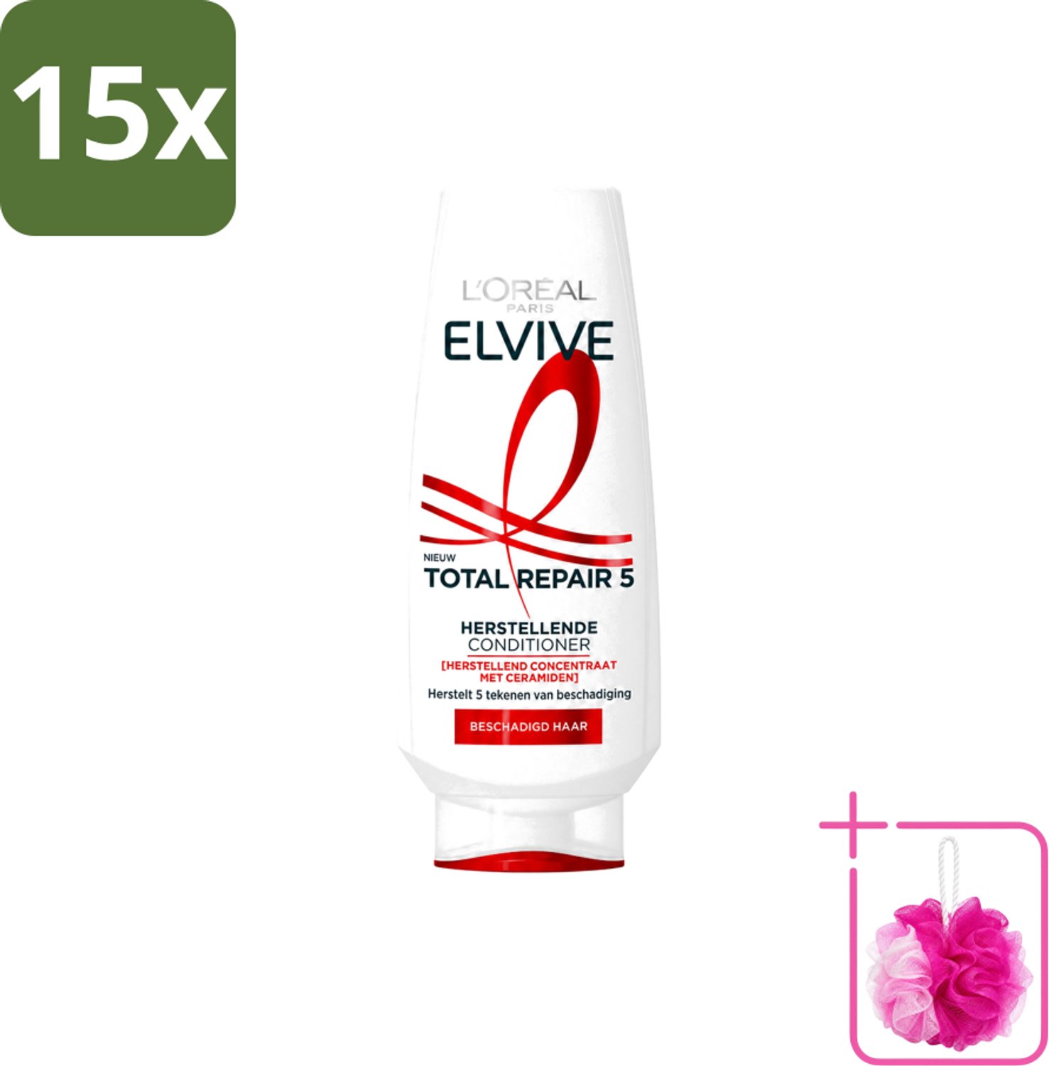 15 x L’Oréal Paris Elvive – Conditioner – Total Repair 5 – 200 ml - Bulkverpakking - Herstel haar - Douchemop - Beschadigd haar