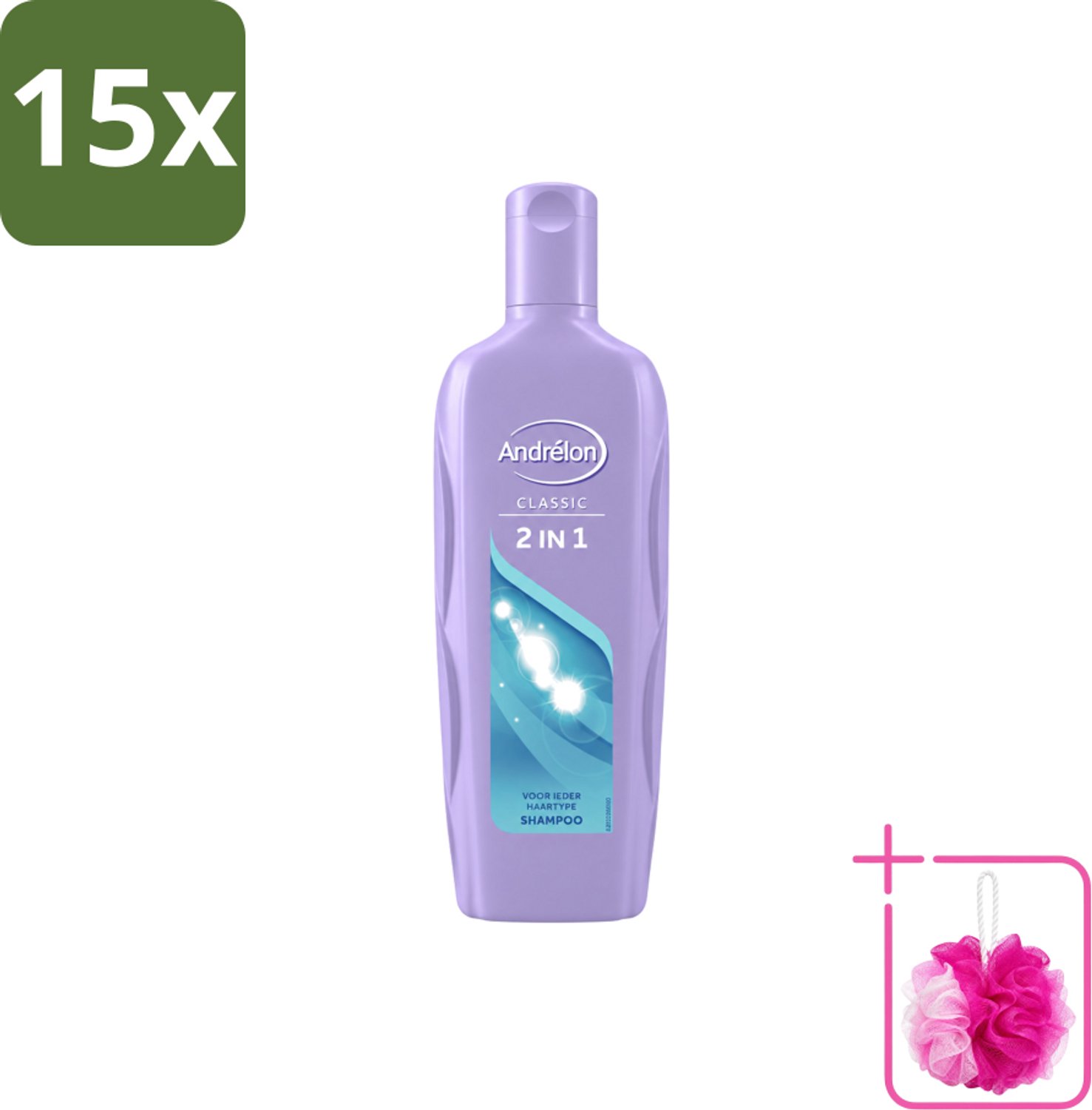 15 x Andrélon – Shampoo – 2-in-1 – 450 ml - Bulkverpakking - Shampoo 2 in 1 - Douchemop - Haar reinigen