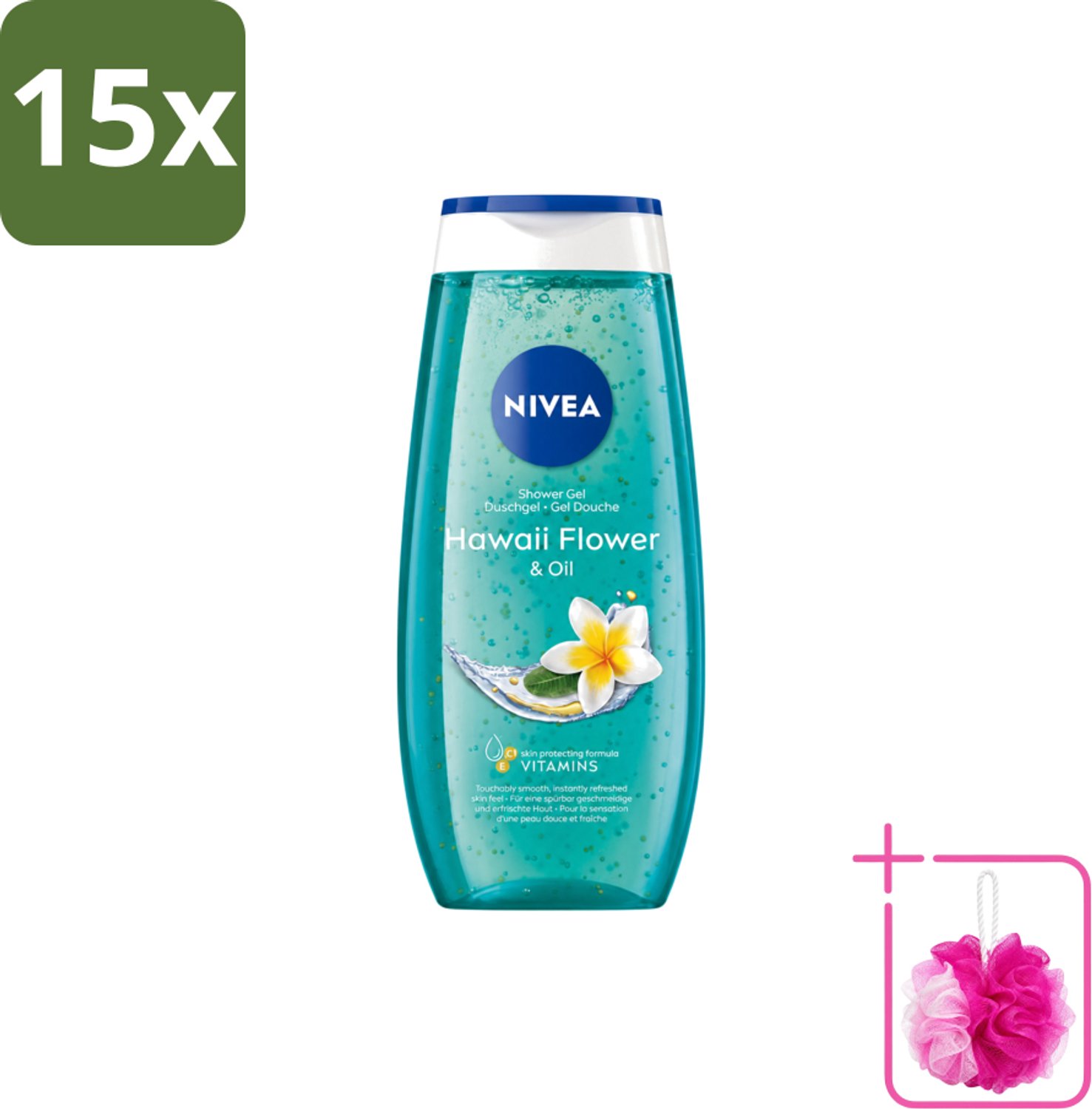 15 x Nivea – Douchegel – Hawaii Flower & Oil – 250 ml - Bulkverpakking - Douchegel hawaii - Douchemop - Douchegel met olie