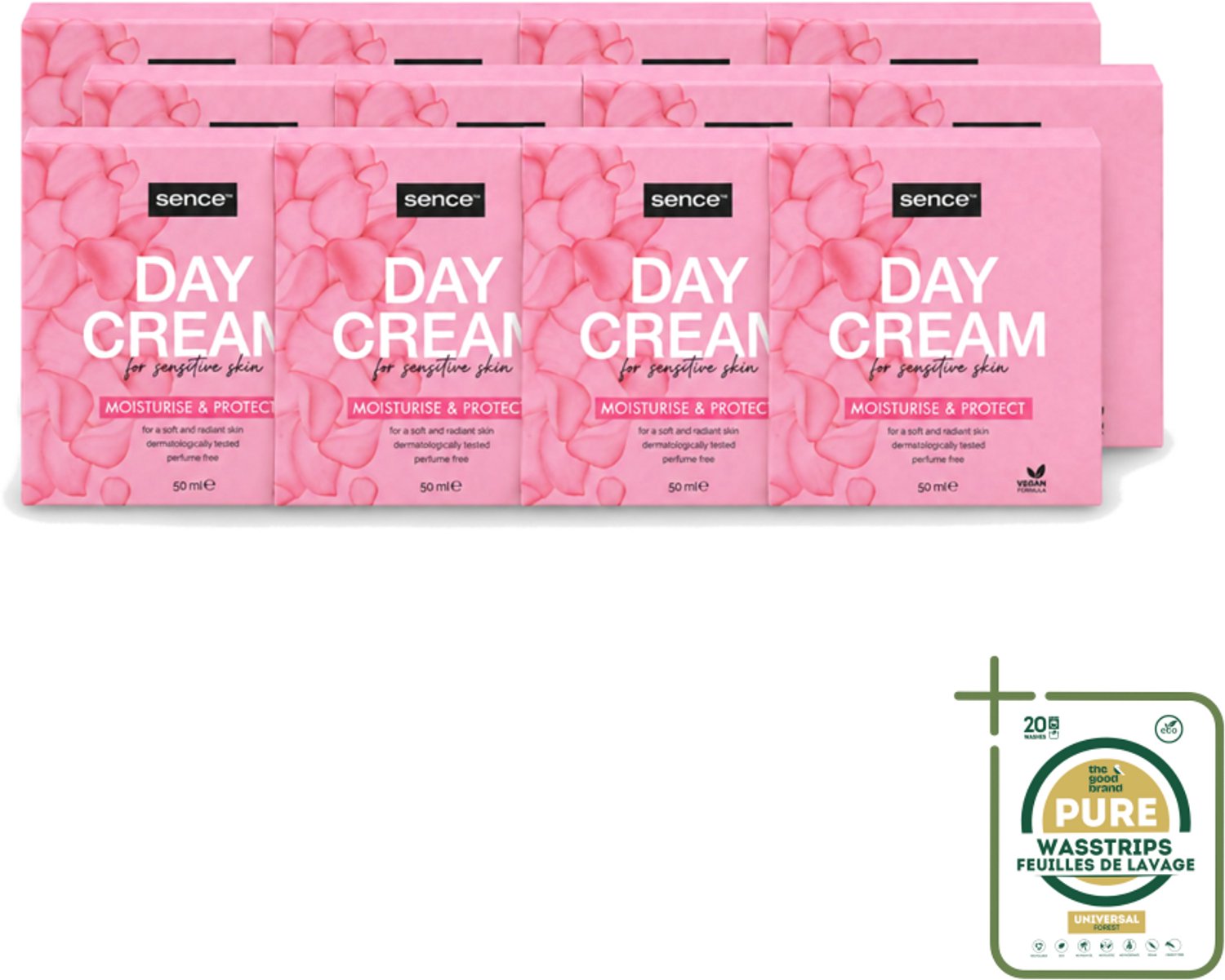 12 x Sence - Gevoelige Huid - Dagcrème - Verzachtend - 50 ml - Wasstrips - Gevoelige Huid Crème - Dagcrème - Verzachtende Crème - Huidverzorging - Huidbescherming