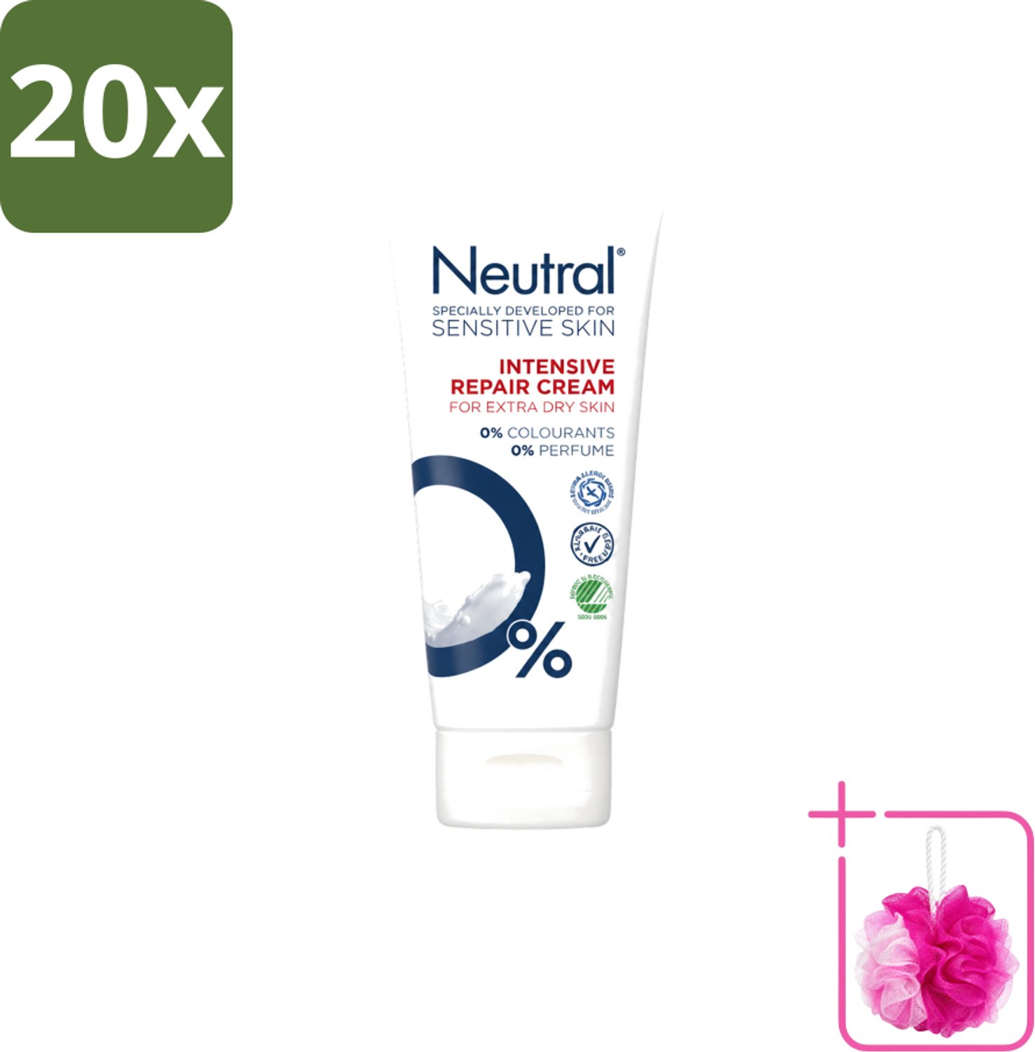 20 x Neutral – Bodycrème – 0% Intensive Repair – 100 ml - Bulkverpakking - Gevoelige huid - Douchemop - Droge huid