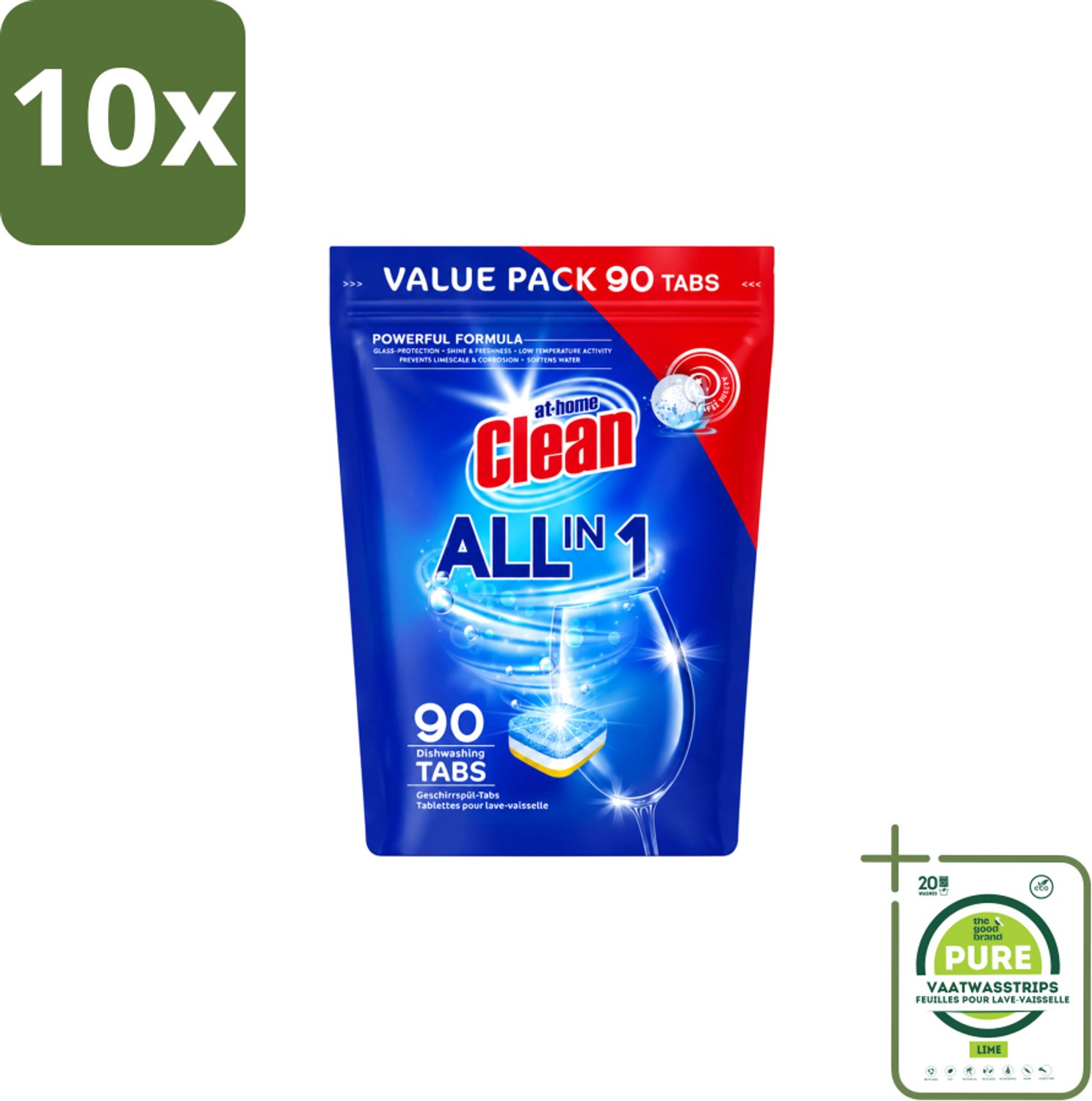 10 x At Home – Vaatwastabletten All-in-1 – Krachtige Reiniging – 90 Tabs - Grootverpakking - Vaatwasstrips - Vaatwastabletten - Vaatwasser - Reiniging - Glans - Kalkaanslag