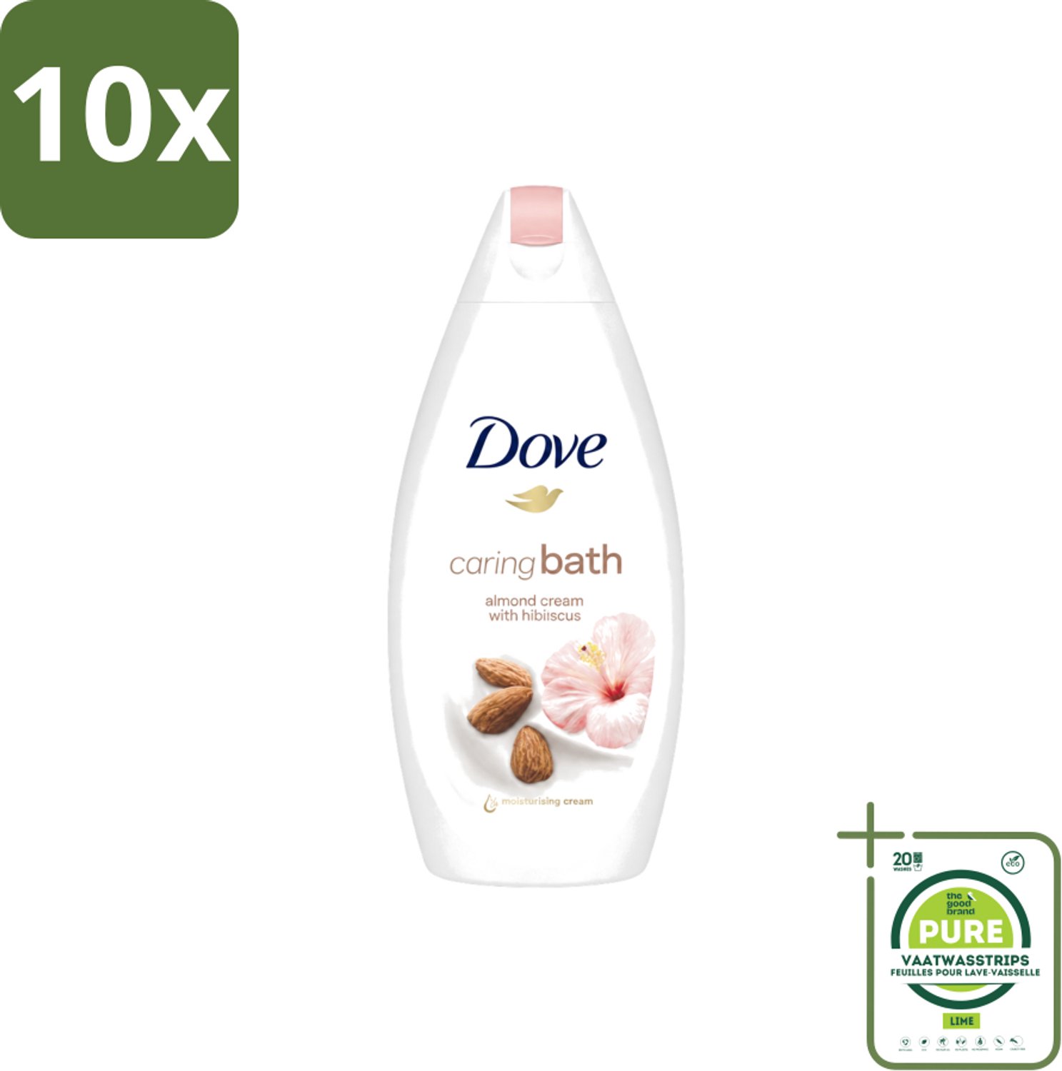 10 x Dove – Badcrème – Caring Bath Almond – 450 ml - Grootverpakking - Vaatwasstrips - Badcrème - Badcrème Voor Huid - Badcrème Voor Ontspanning - Badcrème Voor Gevoelige Huid - Badcrème Met Amandelmelk