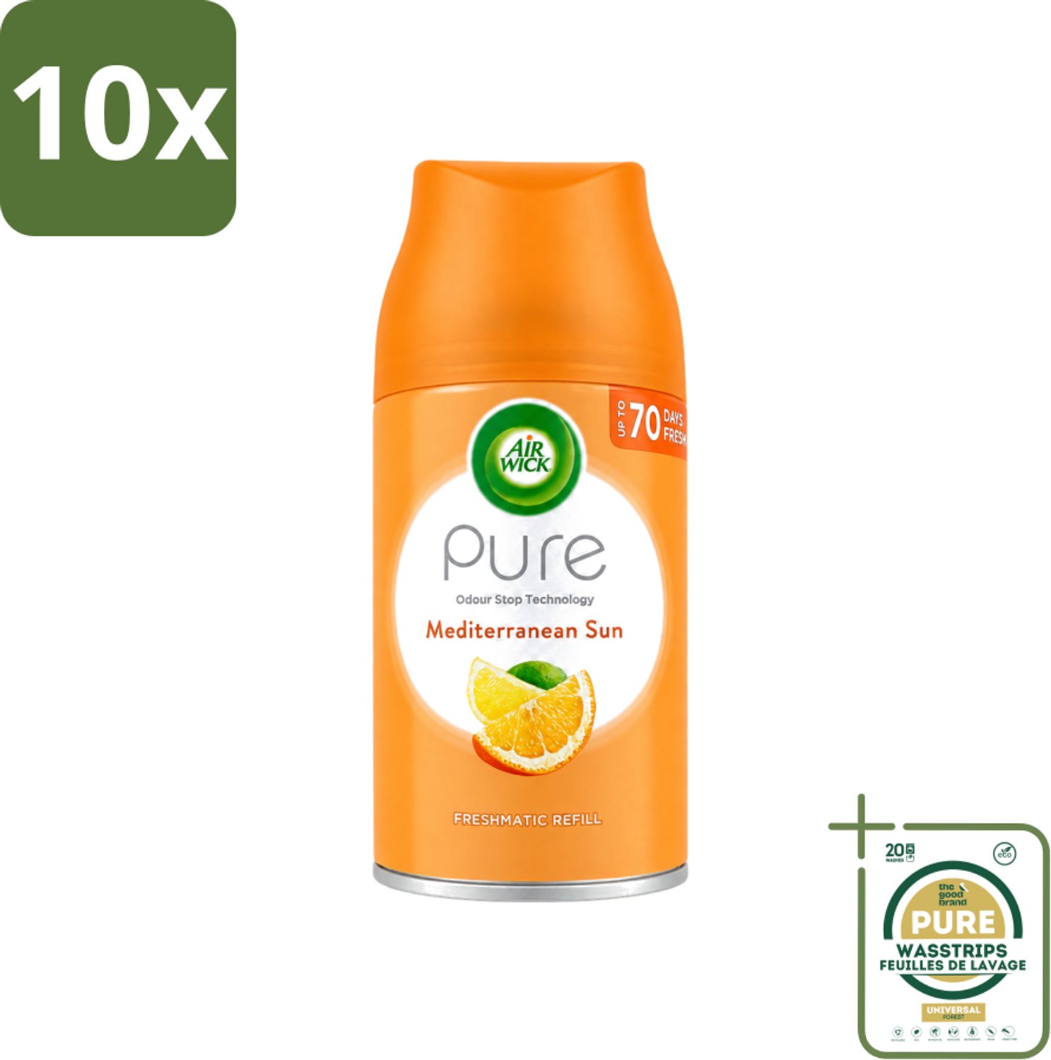 10 x Air Wick - Luchtverfrisser Navulling - Mediterrane Zon - Automatische Spray - 250 ml - Wasstrips - Luchtverfrisser - Geur - Automatische Spray - Navulling - Zon
