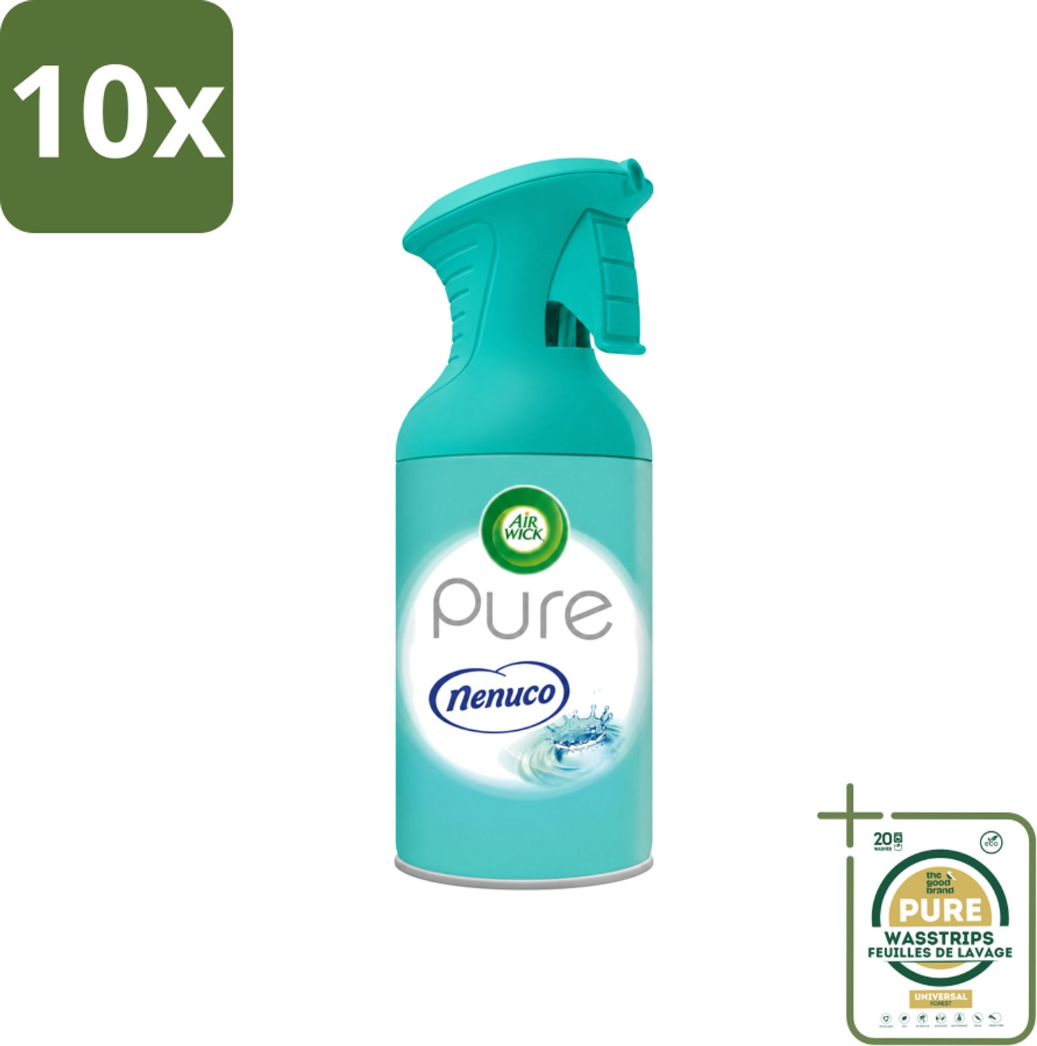 10 x Air Wick - Luchtverfrisser - Pure Nenuco - Spray - 250 ml - Wasstrips - Luchtverfrisser - Nenuco Aroma - Luchtverfrissende Spray - Frisse Geur - Huisgeur