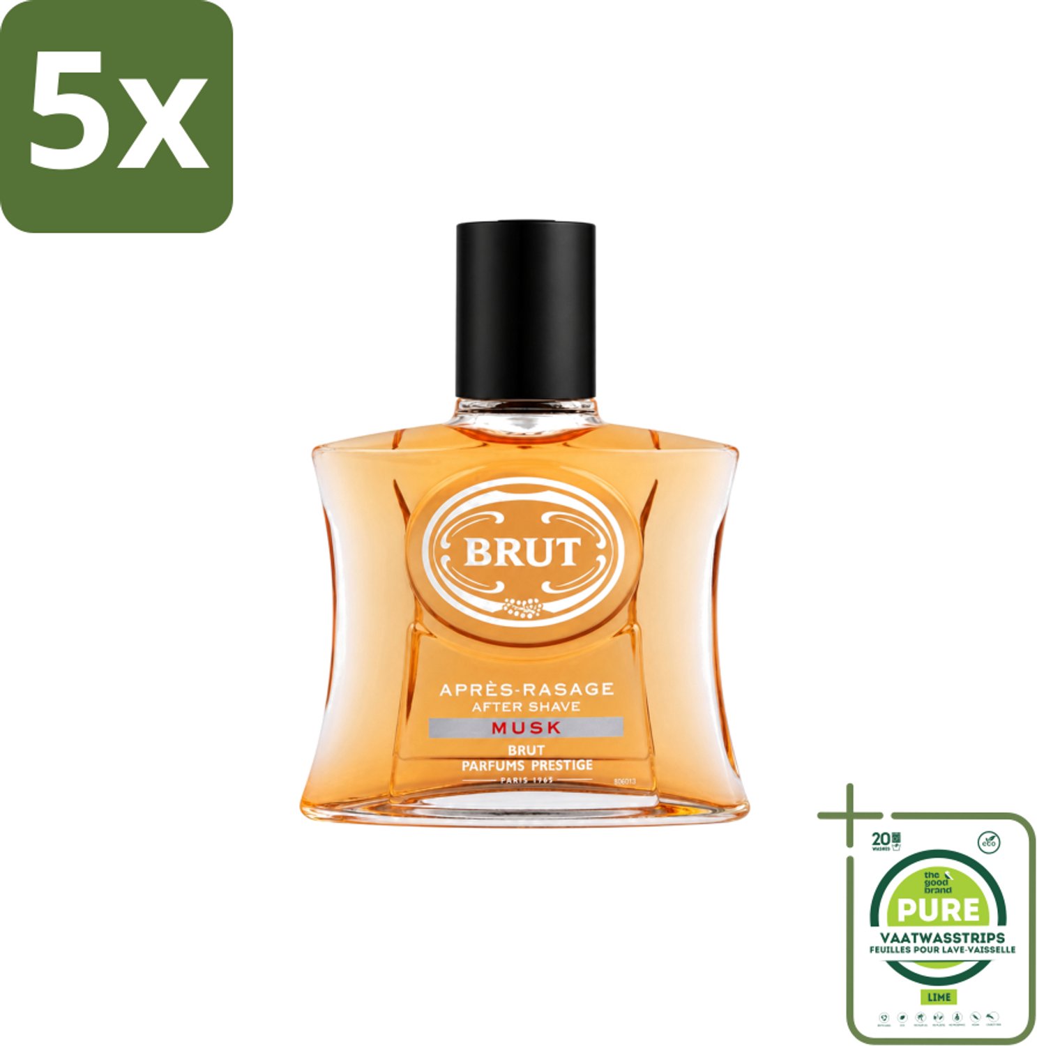 5 x Brut – Aftershave Lotion – Musk – 100 ml - Grootverpakking - Vaatwasstrips - Aftershave - Aftershave Musk - Aftershave Voor Mannen - Herenverzorging - Geur Na Het Scheren