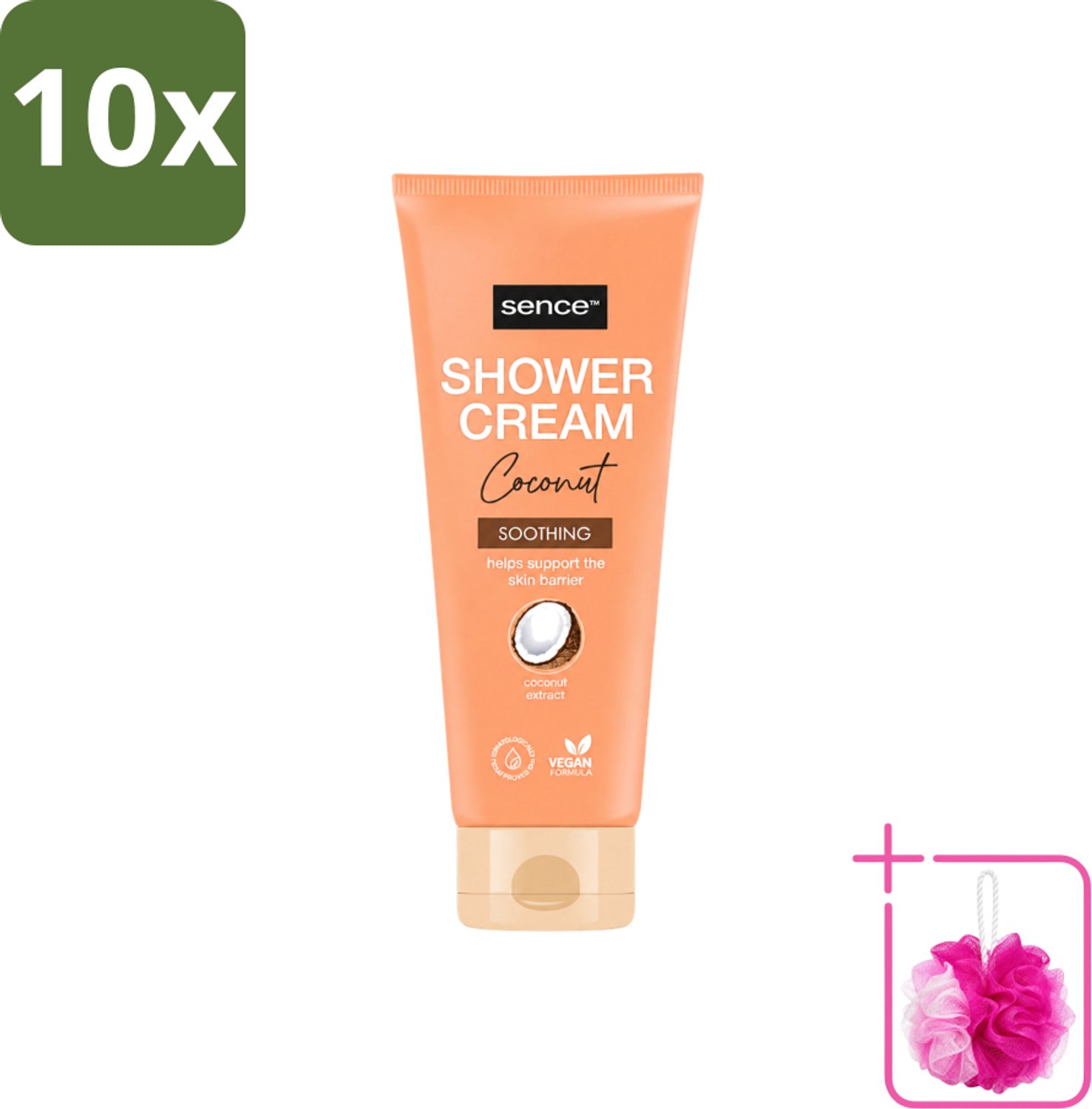10 x Sence - Coconut - Douchecrème - Verzorgend - 200 ml - Bulkverpakking - Douchecrème kokos - Douchemop - Kokos geur