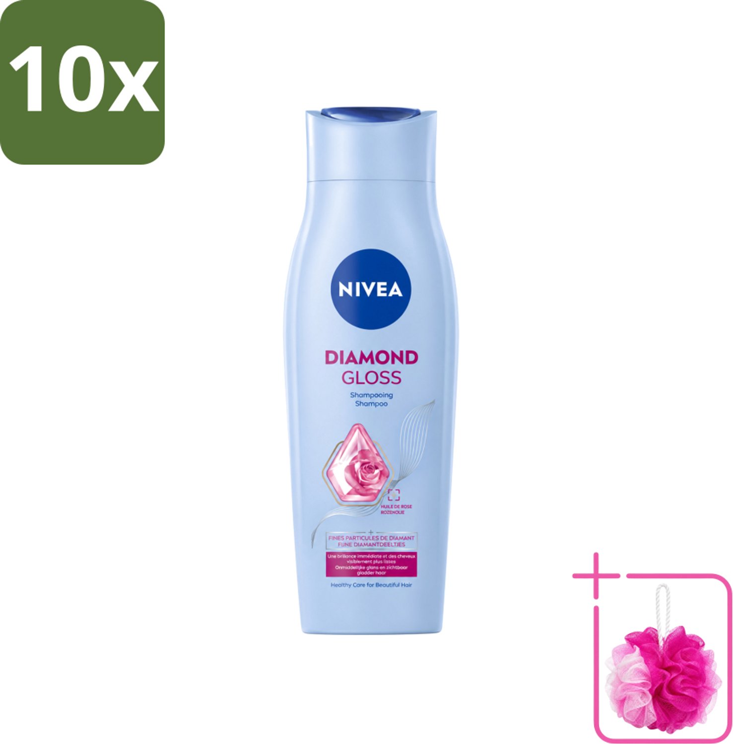 10 x Nivea - Shampoo - Diamond Gloss - 250 ml - Bulkverpakking - Diamanten glans - Douchemop - Haar verzorging