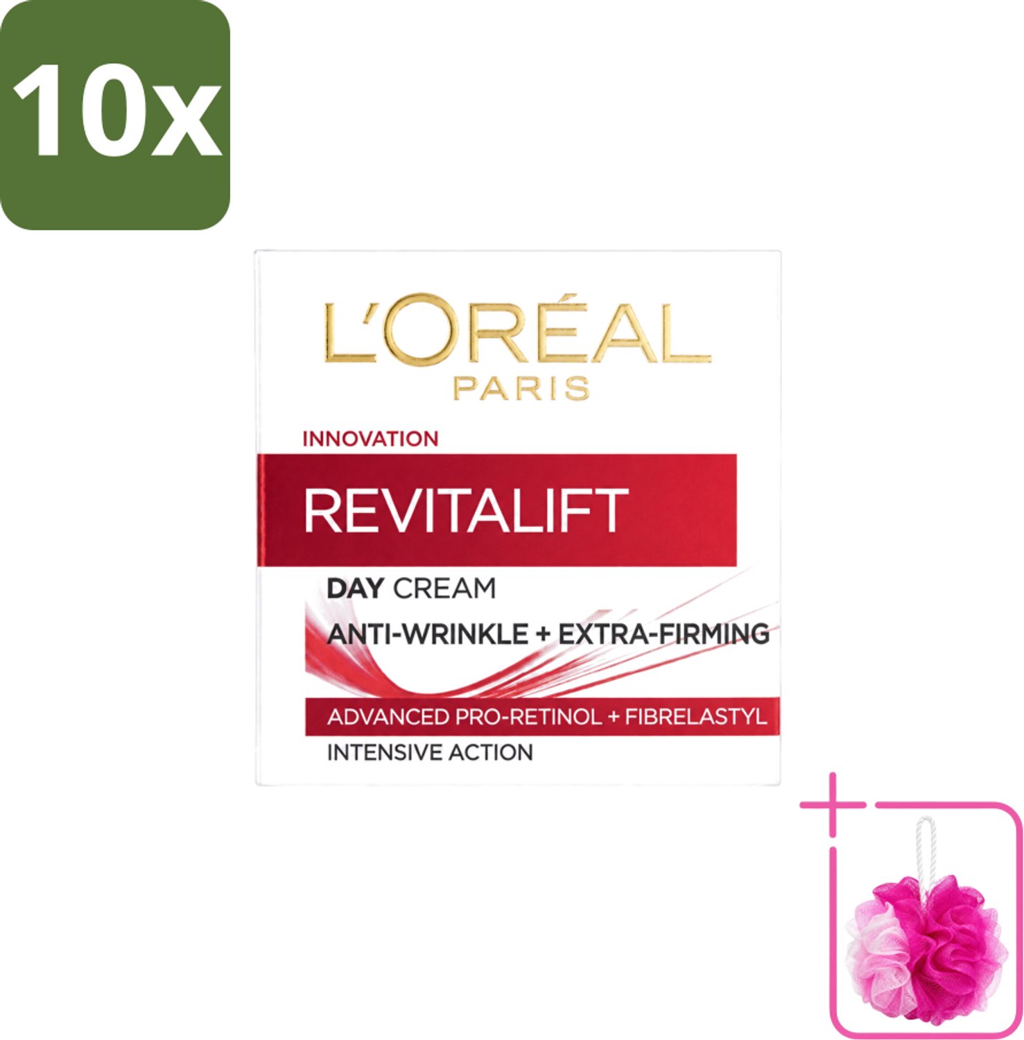 10 x L'Oréal Revitalift 40+ - Dagcrème - Hydrating Anti-Rimpel - 50 ml - Bulkverpakking - Anti-rimpel crème - Douchemop - Gezichtscreme