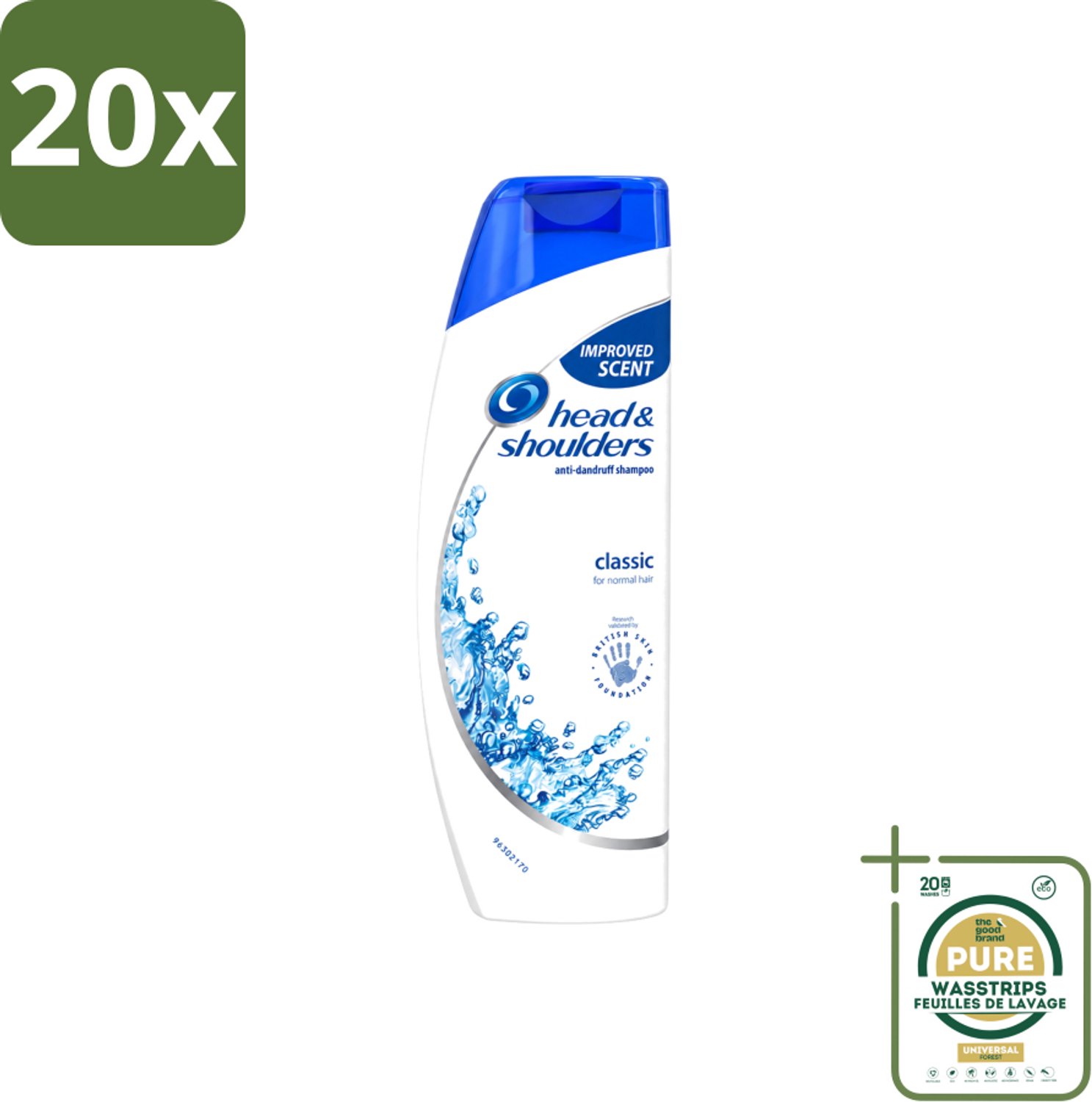 20 x Head & Shoulders - Shampoo - Classic Clean - 250ml - Wasstrips - Anti-roos Shampoo - Roosvrij Haar - Fris Haar - Schoon Haar - Hoofdhuid Verzorging