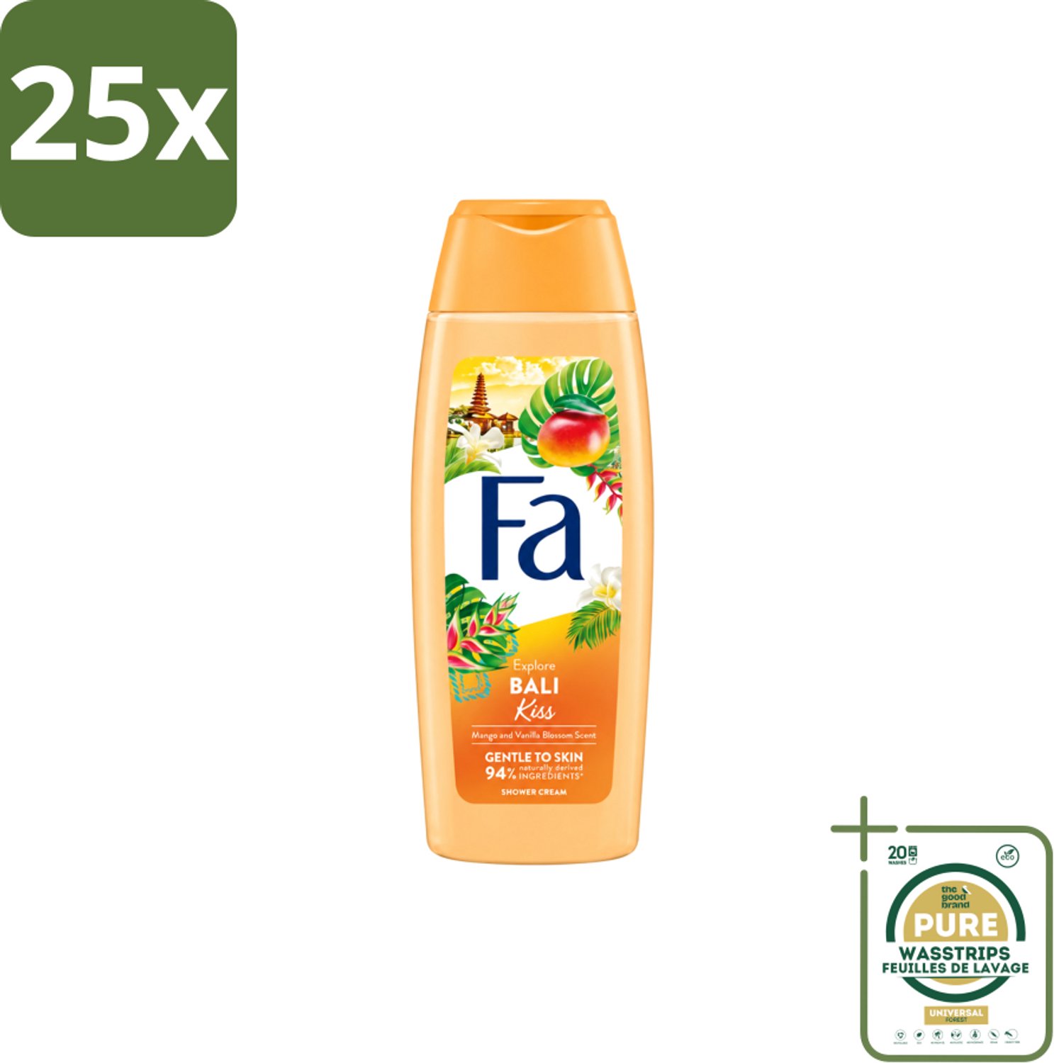 25 x Fa – Douchegel – Bali Kiss – 250 ml - Wasstrips - Douchegel - Mango - Vanillebloesem - Tropisch - Vegan
