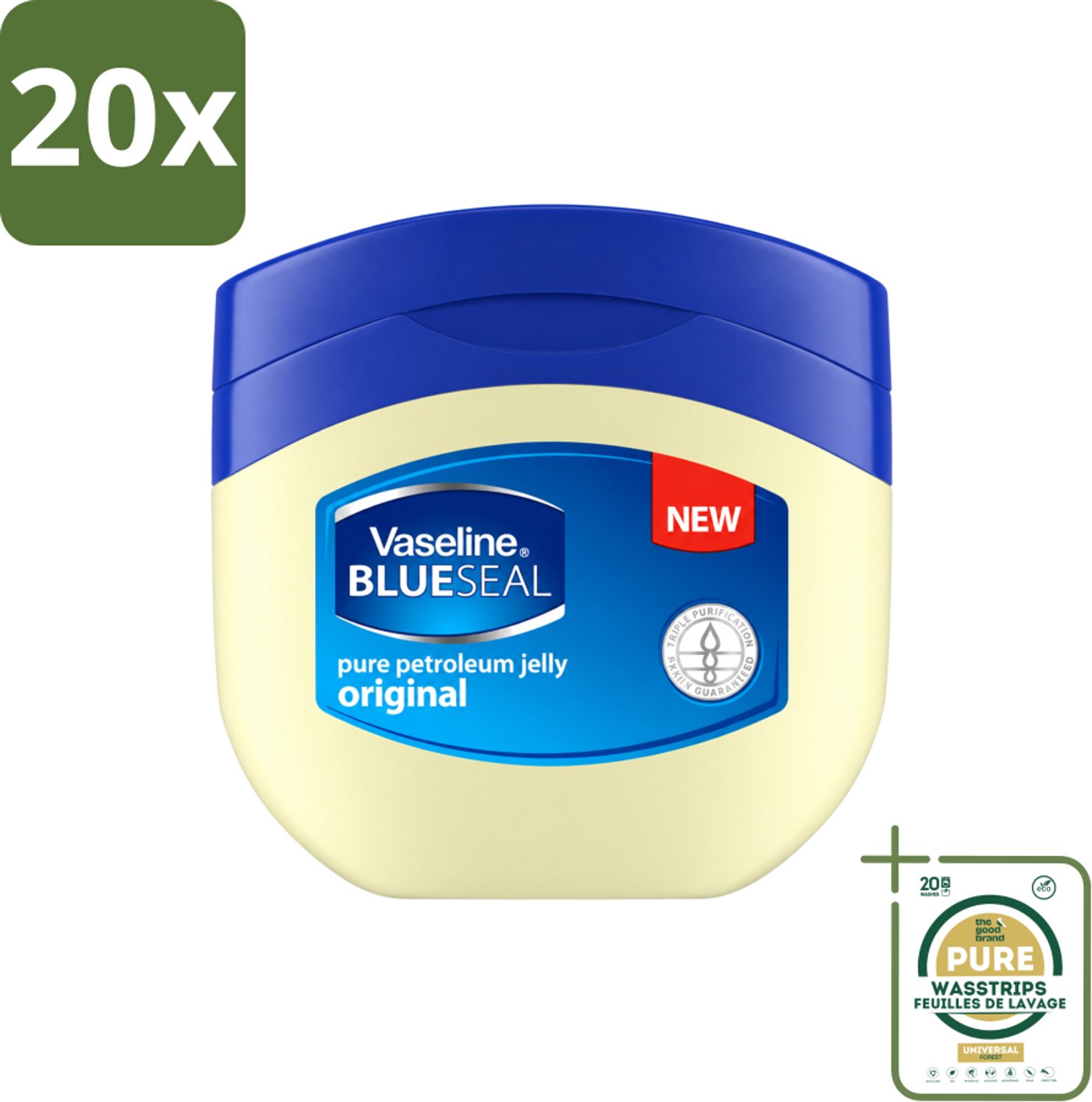 20 x Vaseline – Dagcrème – Blue Seal Pure Petroleum Jelly – 250 g - Wasstrips - Vaseline - Zalf - Huidbescherming - Vochtigheid - Eczeem