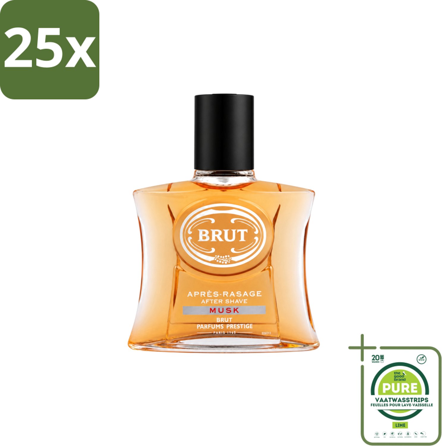 25 x Brut – Aftershave Lotion – Musk – 100 ml - Grootverpakking - Vaatwasstrips - Aftershave - Aftershave Musk - Aftershave Voor Mannen - Herenverzorging - Geur Na Het Scheren