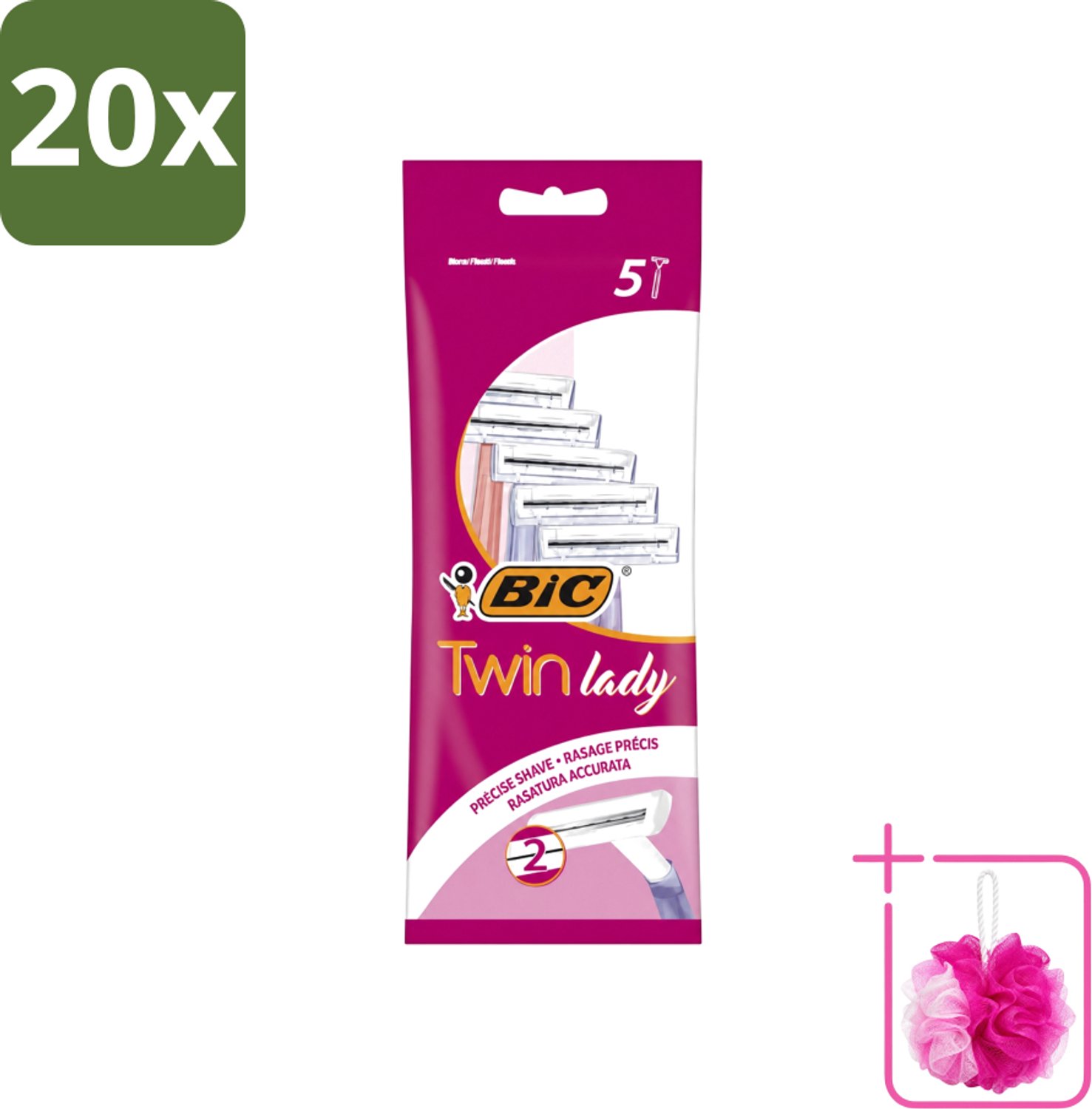 20 x Bic - Twin Lady - Scheermesjes - Dubbel Mesje - Wegwerpmesjes - 5 Scheermesjes - Bulkverpakking - Scheermesje vrouw - Douchemop - Wegwerpscheermesje