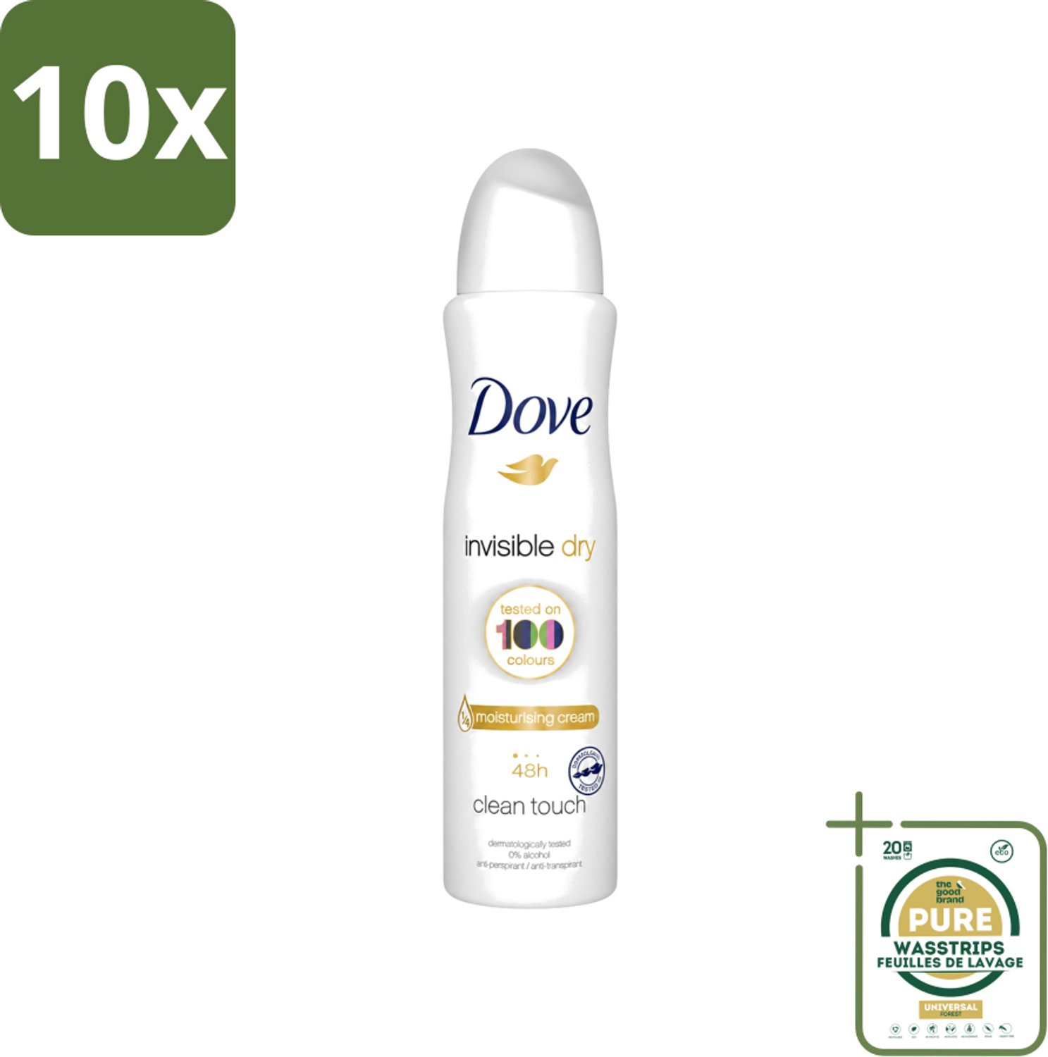 10 x Dove - Deodorant - Invisible Dry - Onzichtbare bescherming - 250 ml - Wasstrips - Onze Bescherming - Onzichtbaar - Zweet En Geur - Vlekken - Donkere Kleding