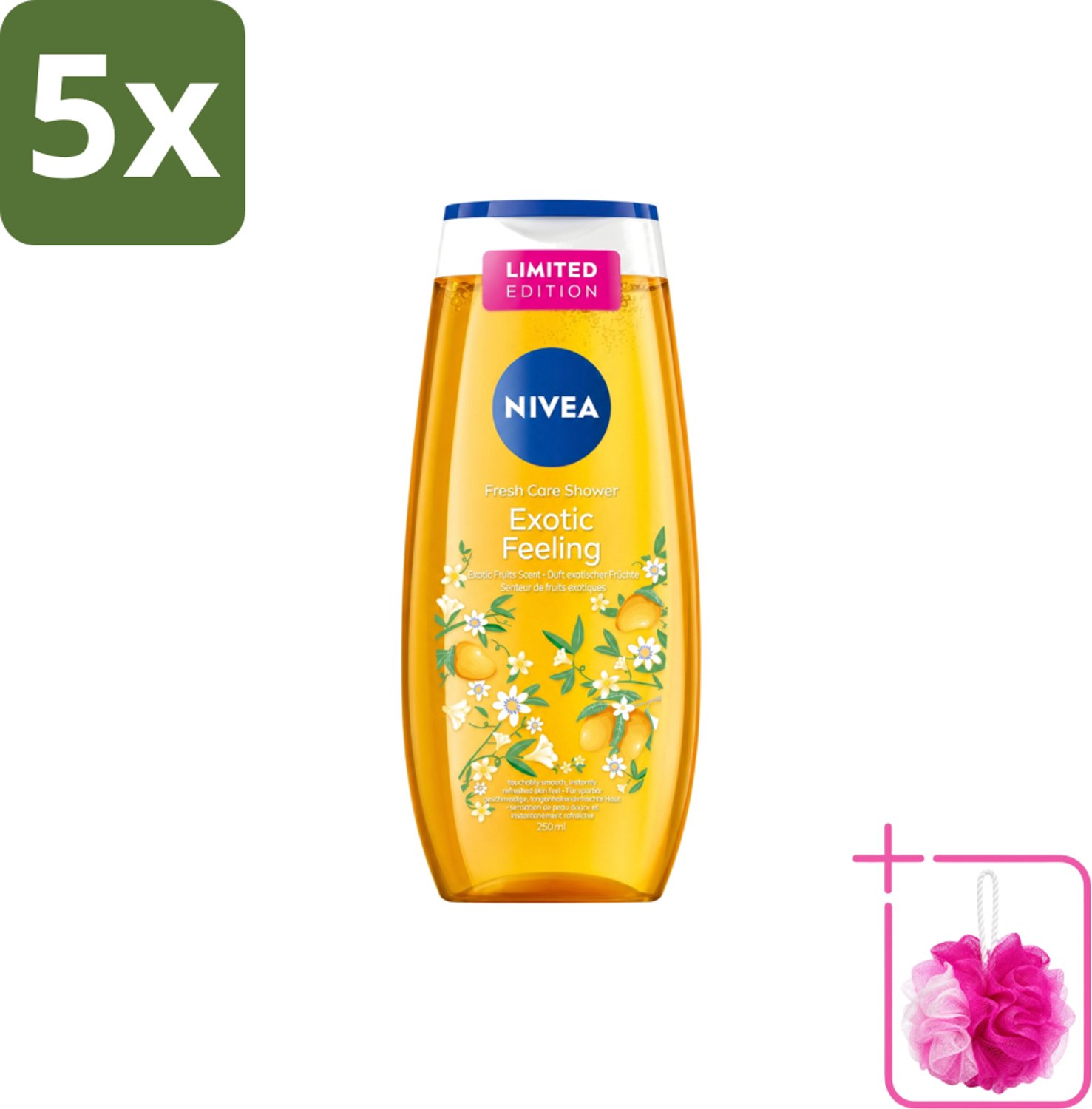 5 x Nivea – Douchegel – Exotic Feeling – 250 ml - Bulkverpakking - Douchegel - Douchemop - Tropische geur
